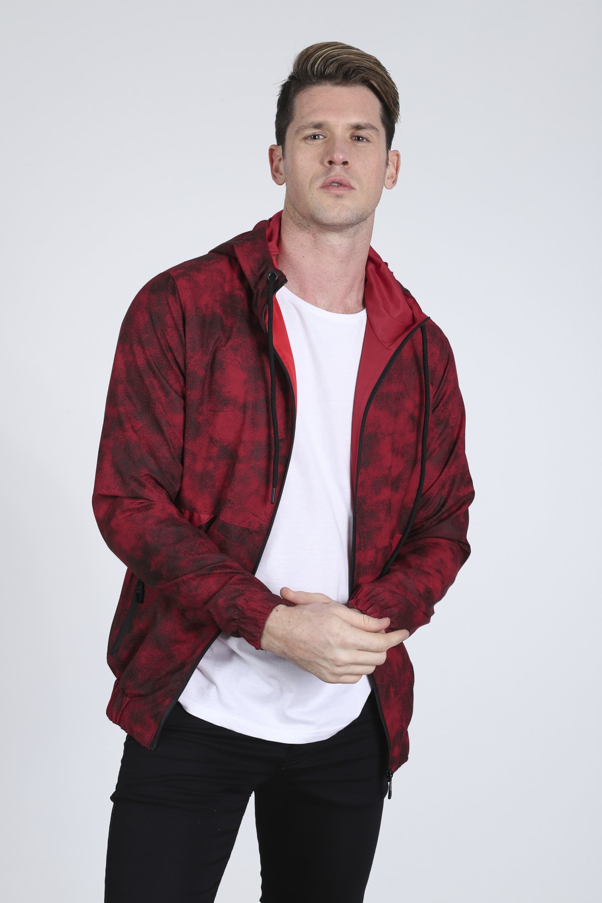 MODA BASKCA Erkek Kırmızı Desenli Mevsimlik Yağmurluk