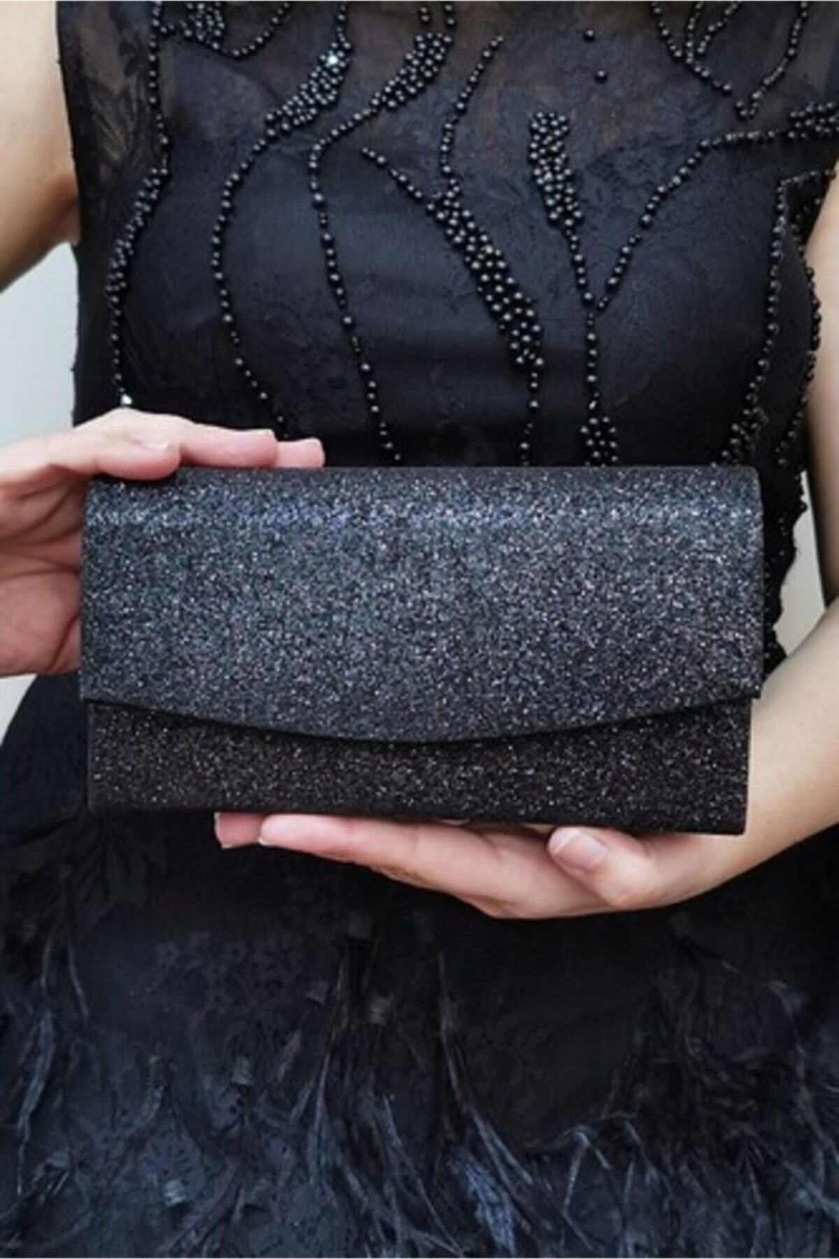 NAZART Kum Sim Siyah Abiye Clutch Kadın Çantası