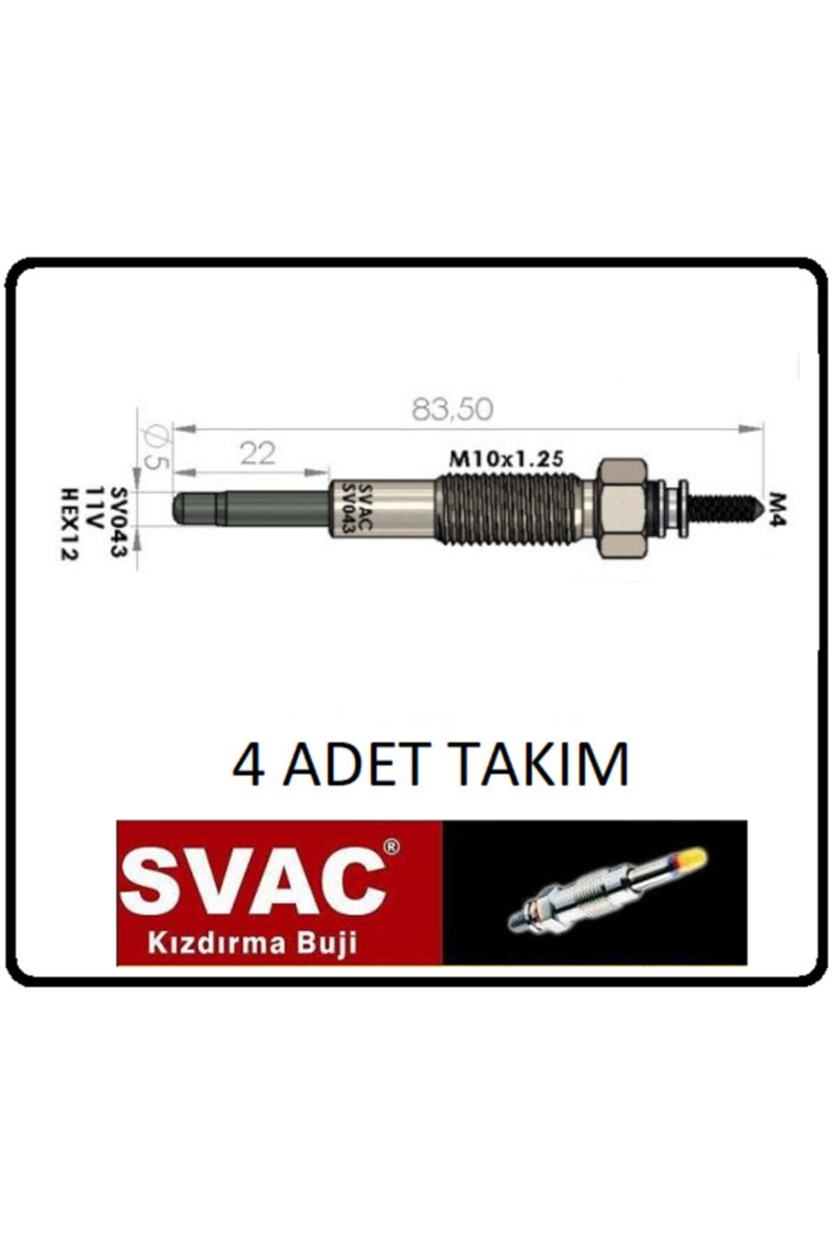 SVAC Kızdırma Bujisi Ranger Mazda B2500 2.5d 626 2.0d-sv043 4 Ad. Takım Oem No: 4025139