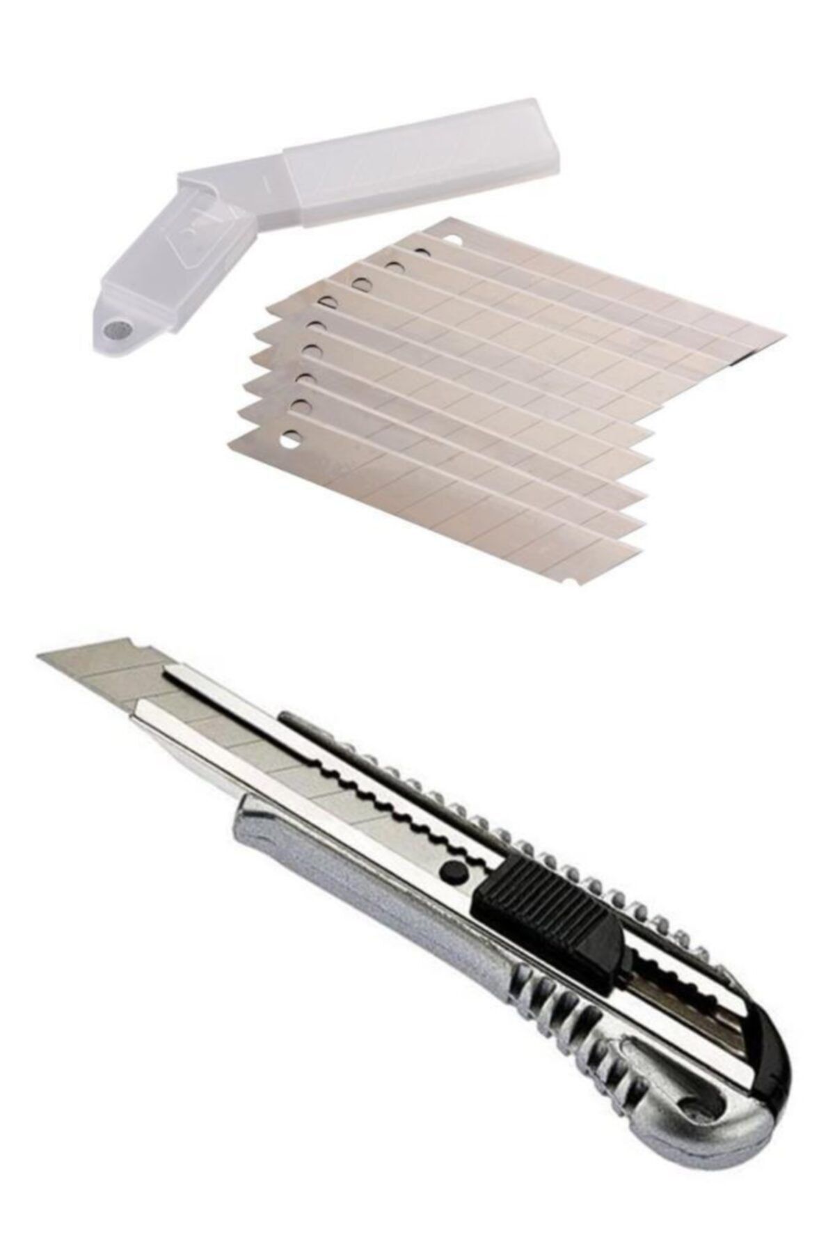 Hellove Metal Maket Bıçağı +  Maket Bıçağı Yedek Ucu Seti 10'lu
