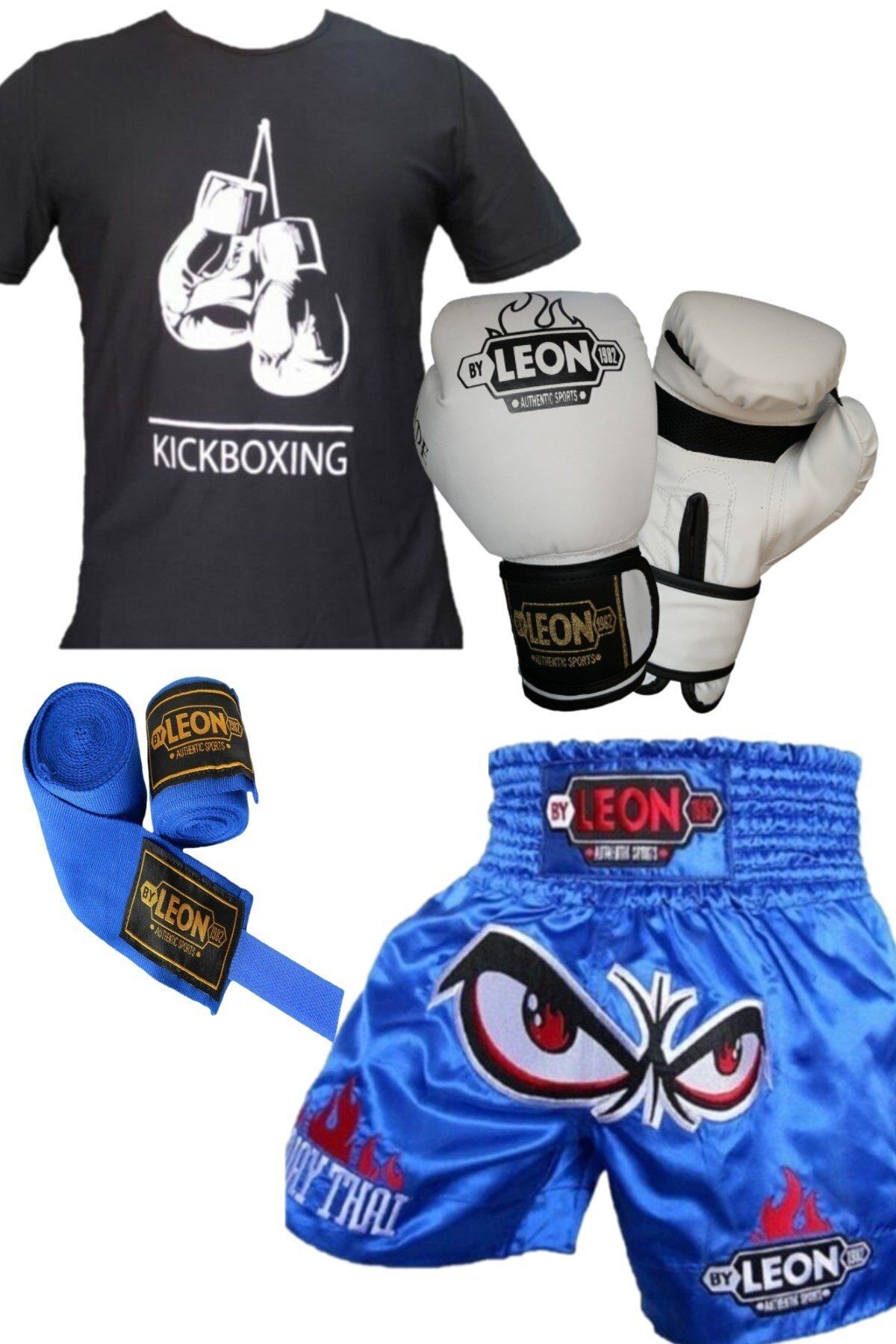 By Leon 1982 Kickboks Eldiveni Tişört Şort  Bandaj Seti