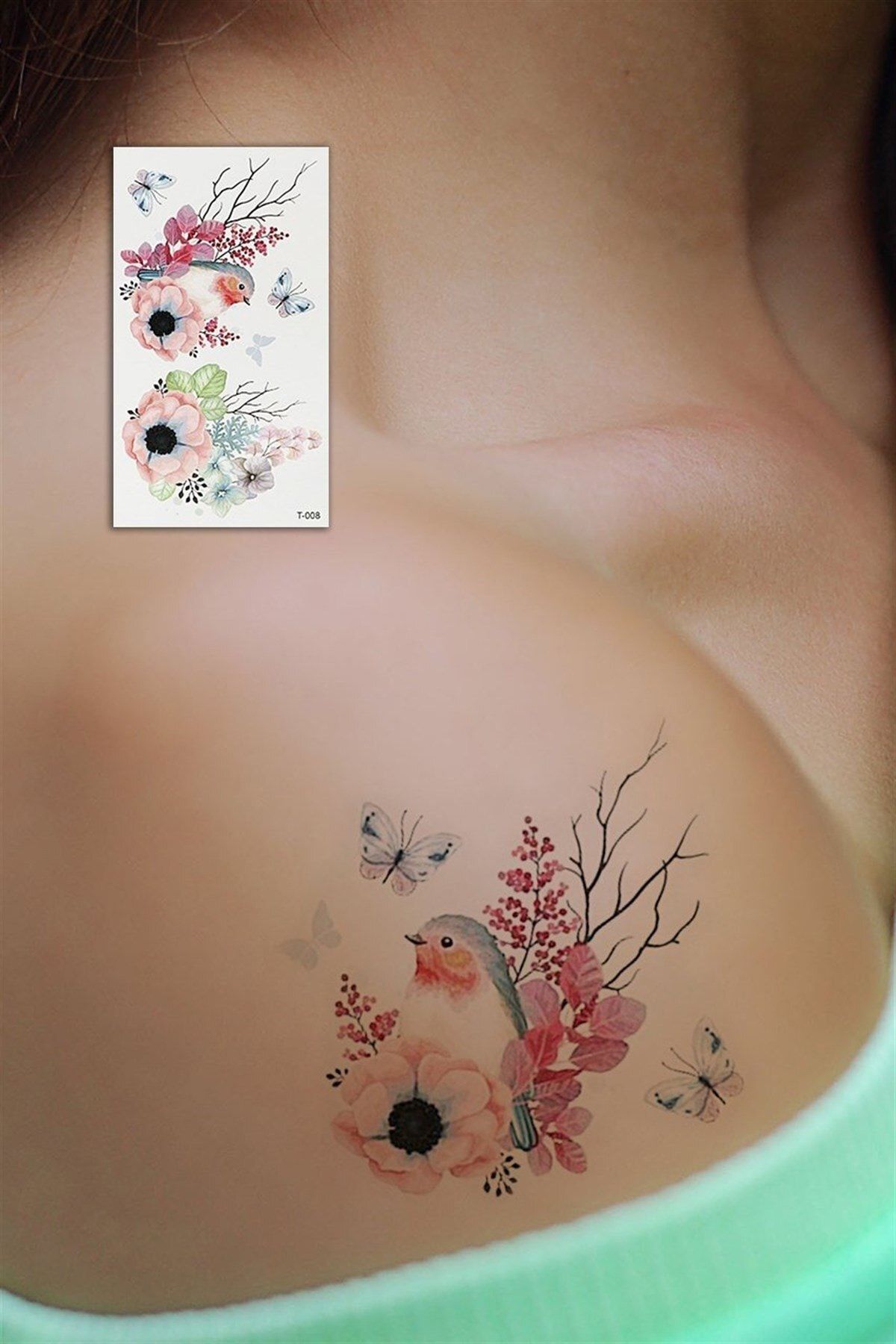 TAKIŞTIR Geçici Kuş ve Çiçek Mini Dövme Tattoo