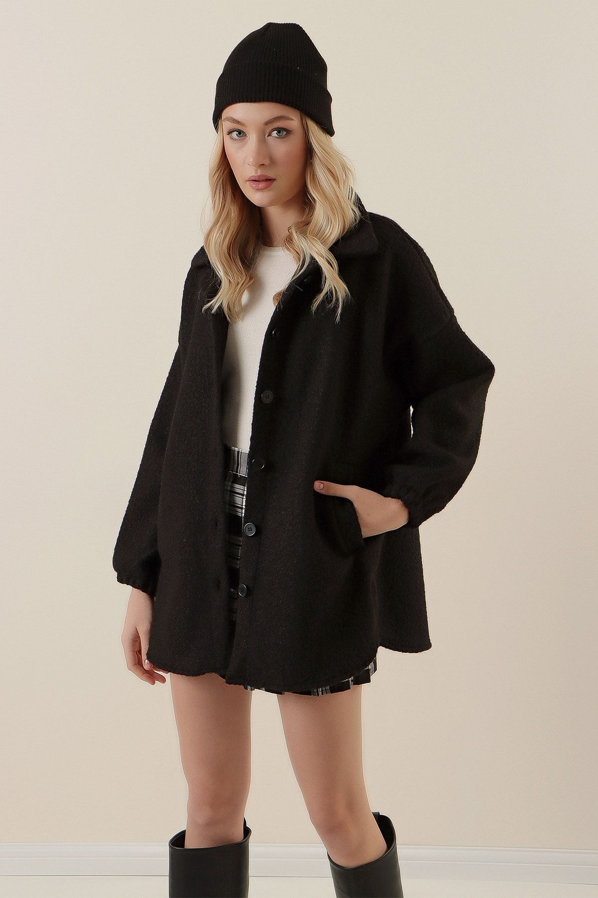 Bigdart 0675 Wool Blend Boucle Jacket Black
