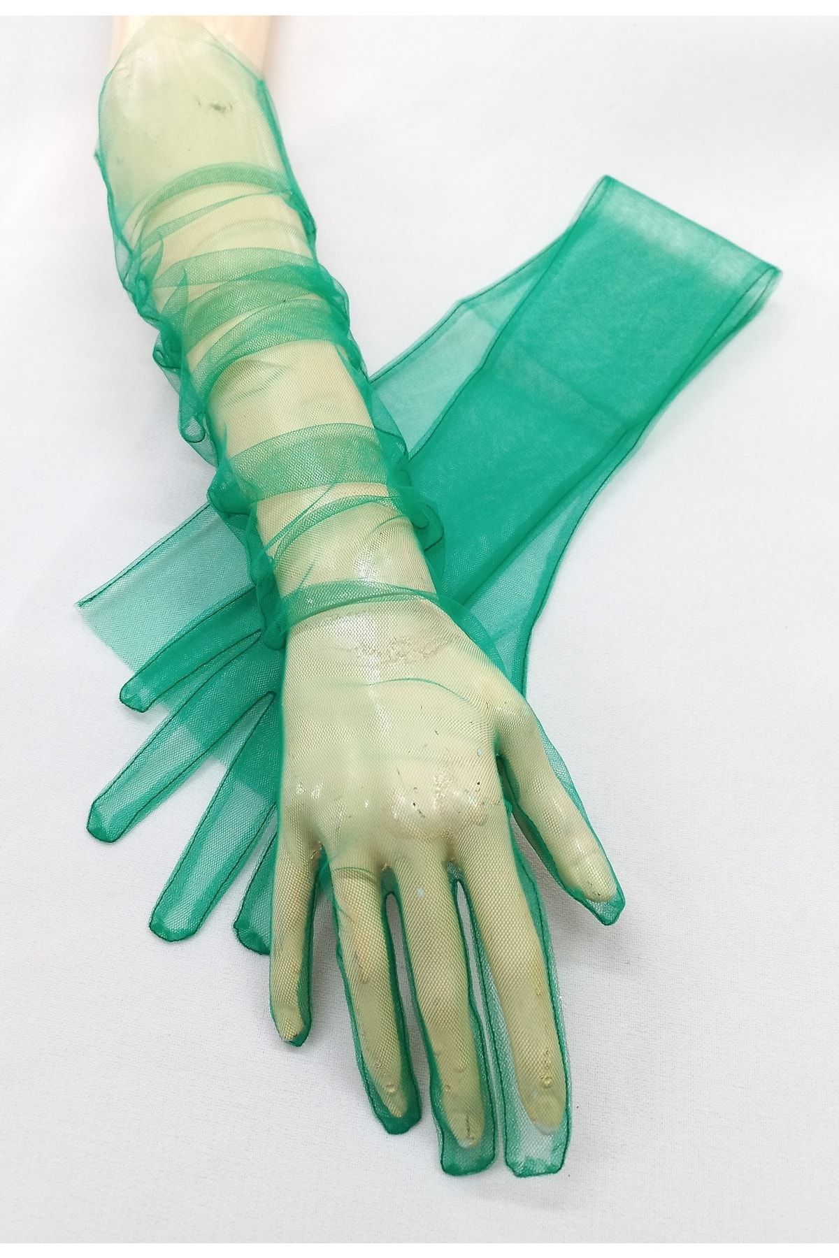 es moda shop Bella Evening Dress Gloves Long Grass Green Trendyol