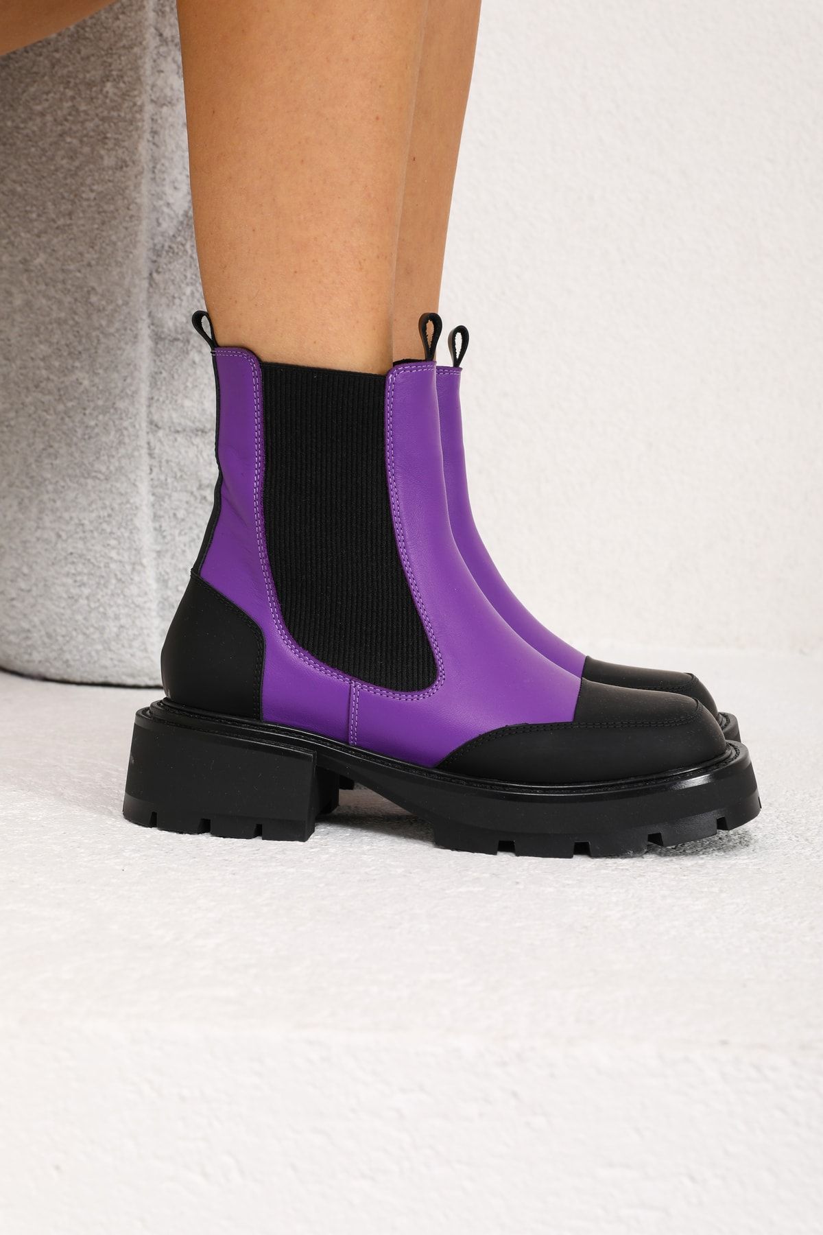 Ganni violet leather ankle boots cheap