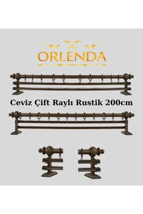 Ceviz Ahşap Başlıklı Alminyum Boru Rustik Perde Askısı Çift Raylı 200 Cm Image 0