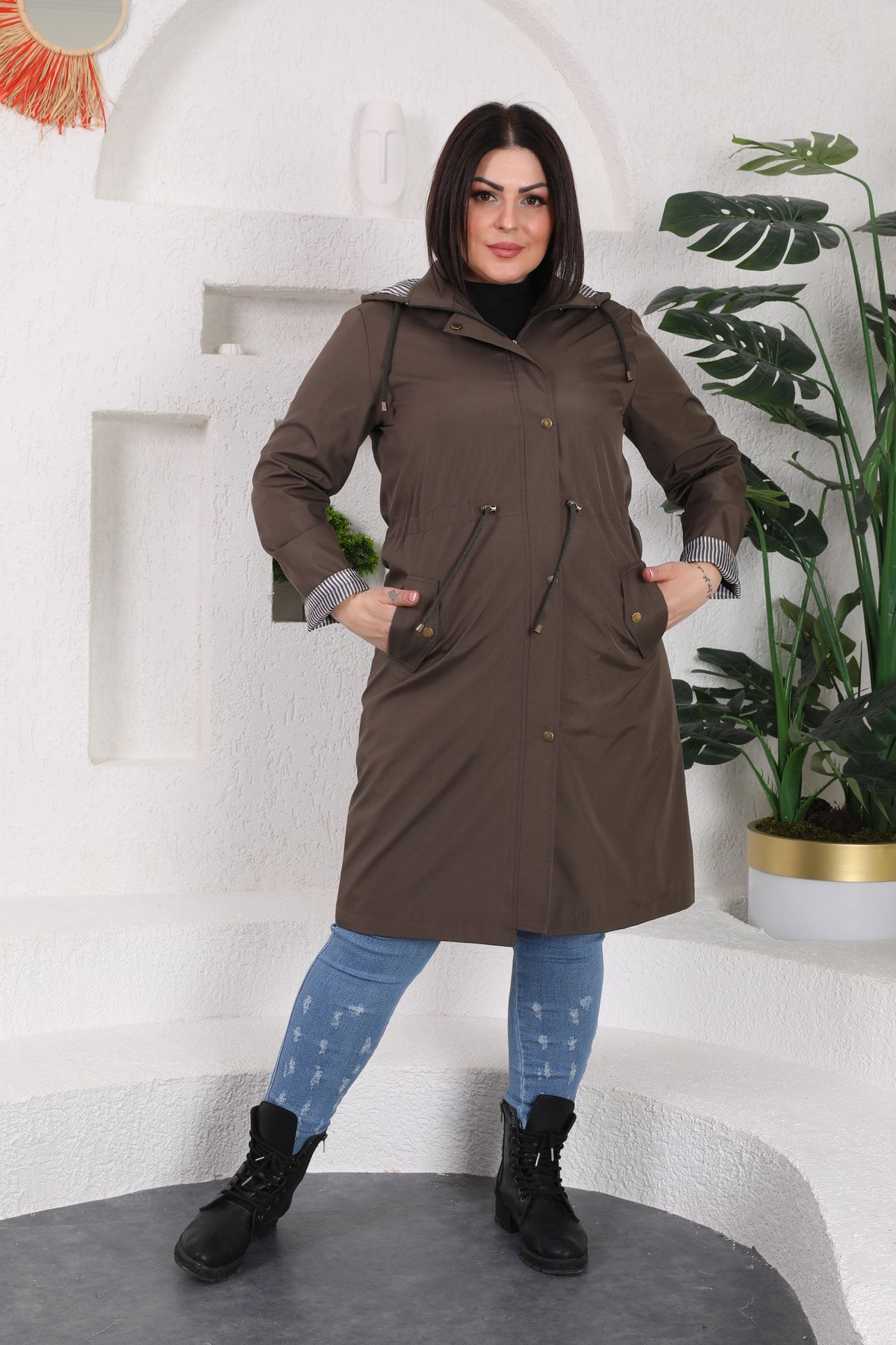 Plus size khaki coat discount