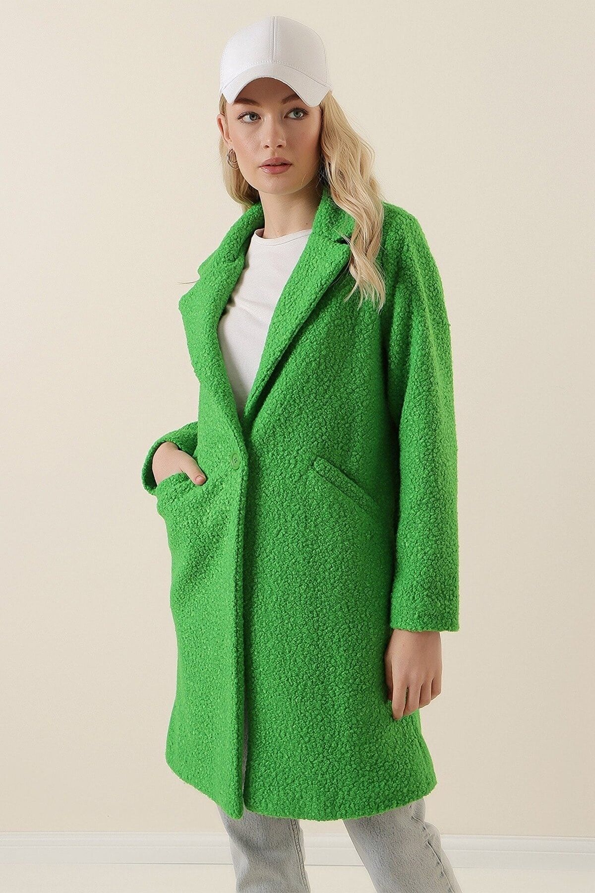 Boucle coat top green