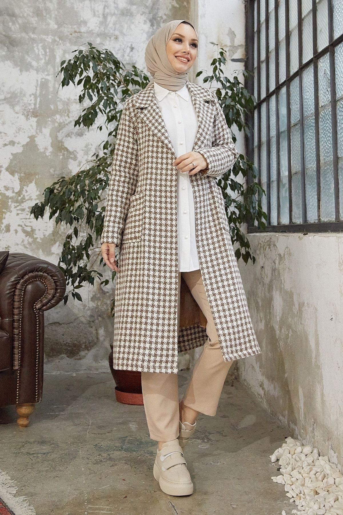 Houndstooth discount belted coat