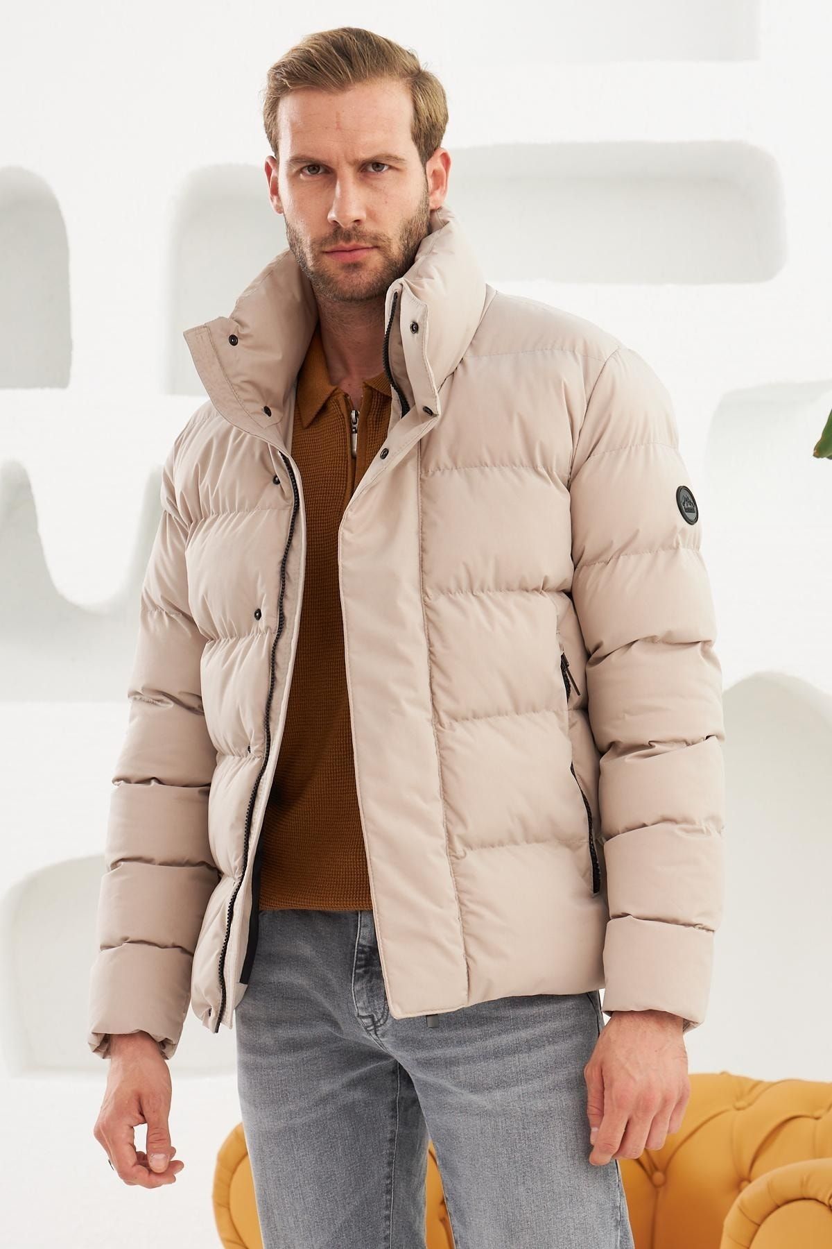 Stand collar puffer top coat