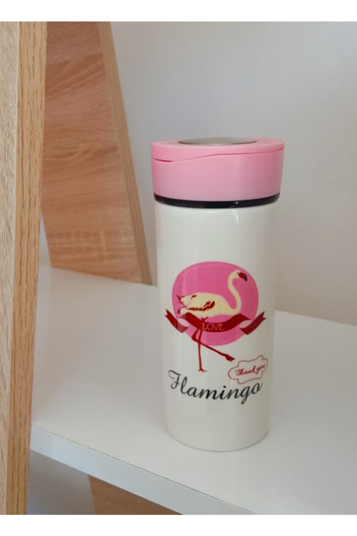 Deniz Yüksel Flamingo Temalı Kapaklı Porselen Su Matarası