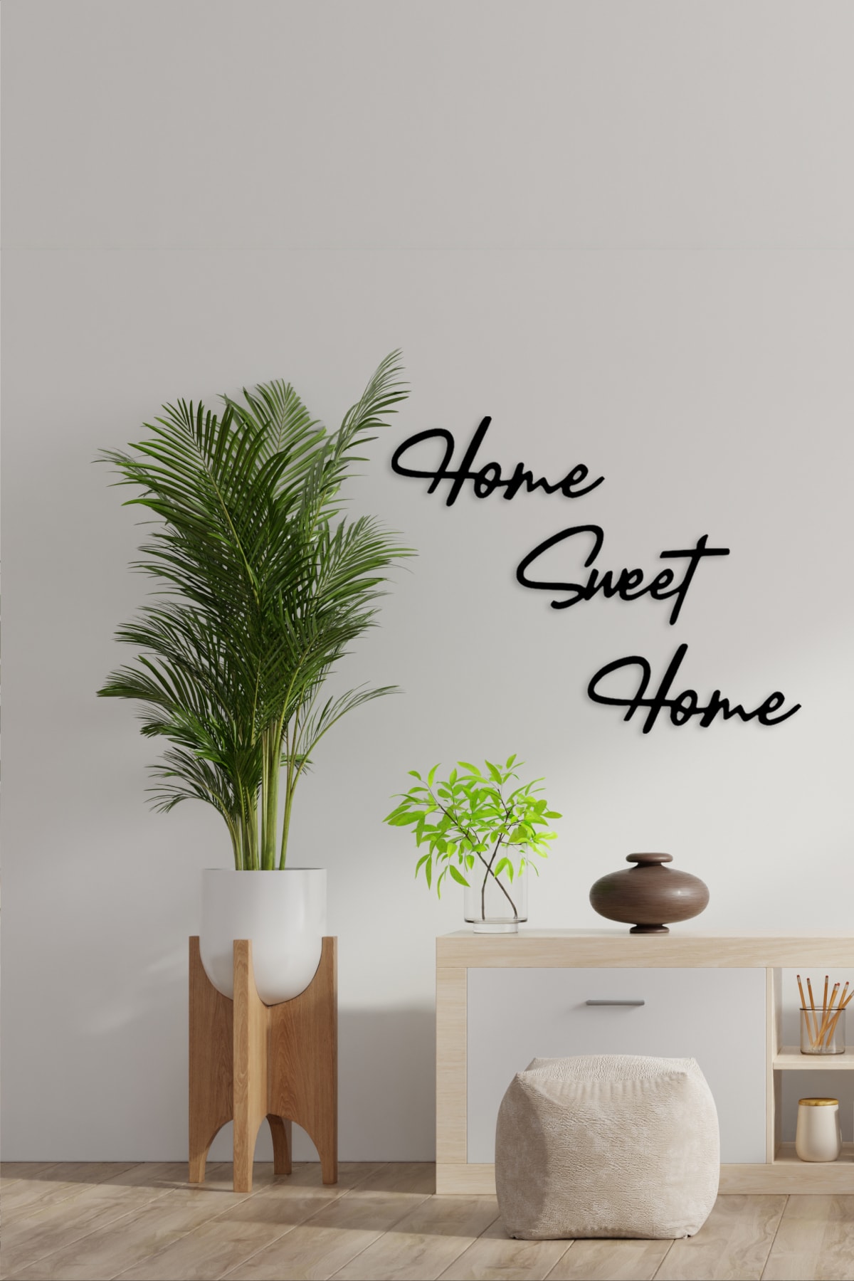 Tomruk Magnet Evi Siyah Home Sweet Home Lazer Kesim Duvar Dekoru