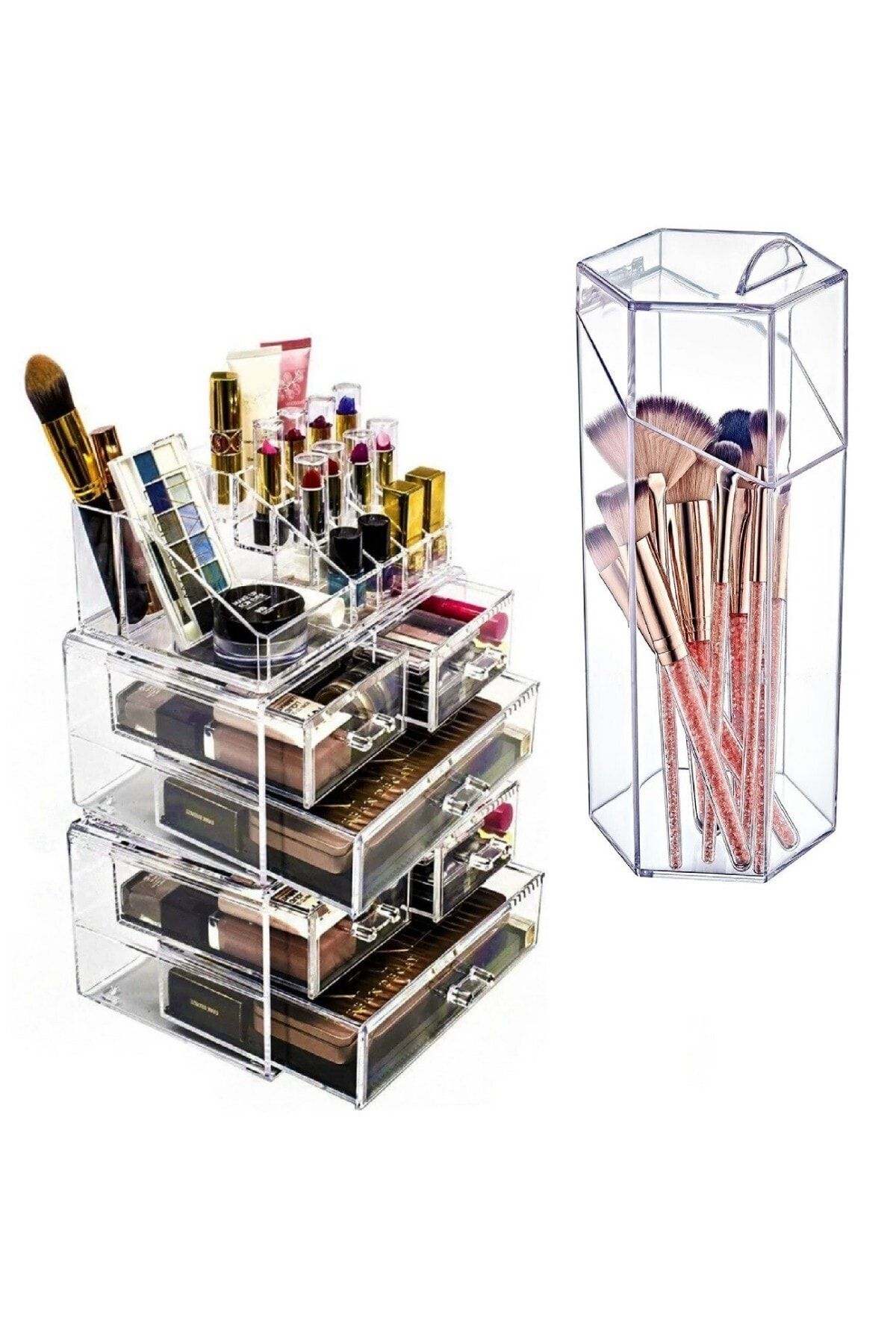 İntekcity Makyaj Düzenleyici Set 5 Katlı 6 Çekmeceli Organizer+kapaklı Fırçalık