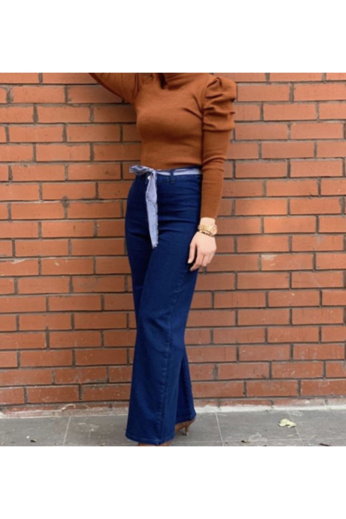 Özlem butik Kadın Lacivert Kemerli Kot Pantolon