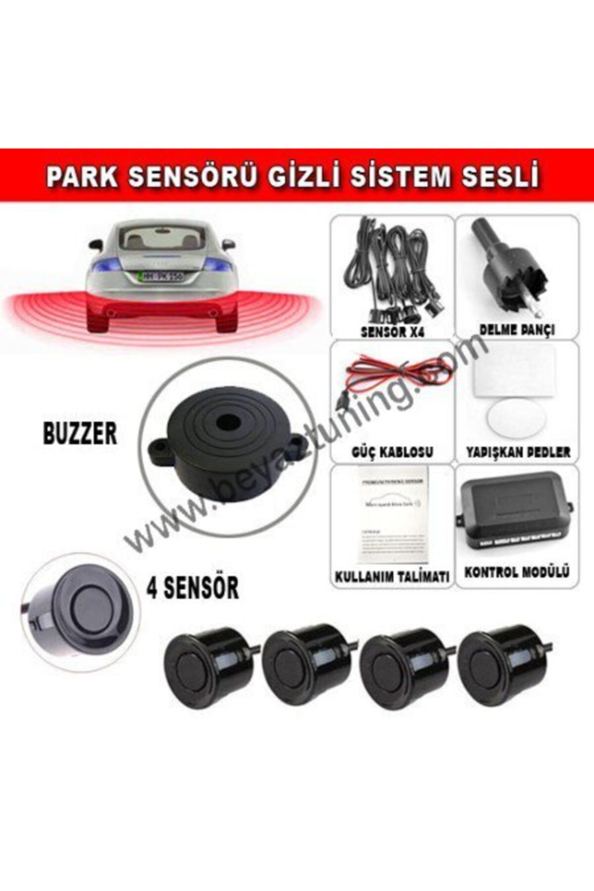 Niken Park Sensörü Sesli Buzzerlı Bib Bib 4 Gözlü Siyah