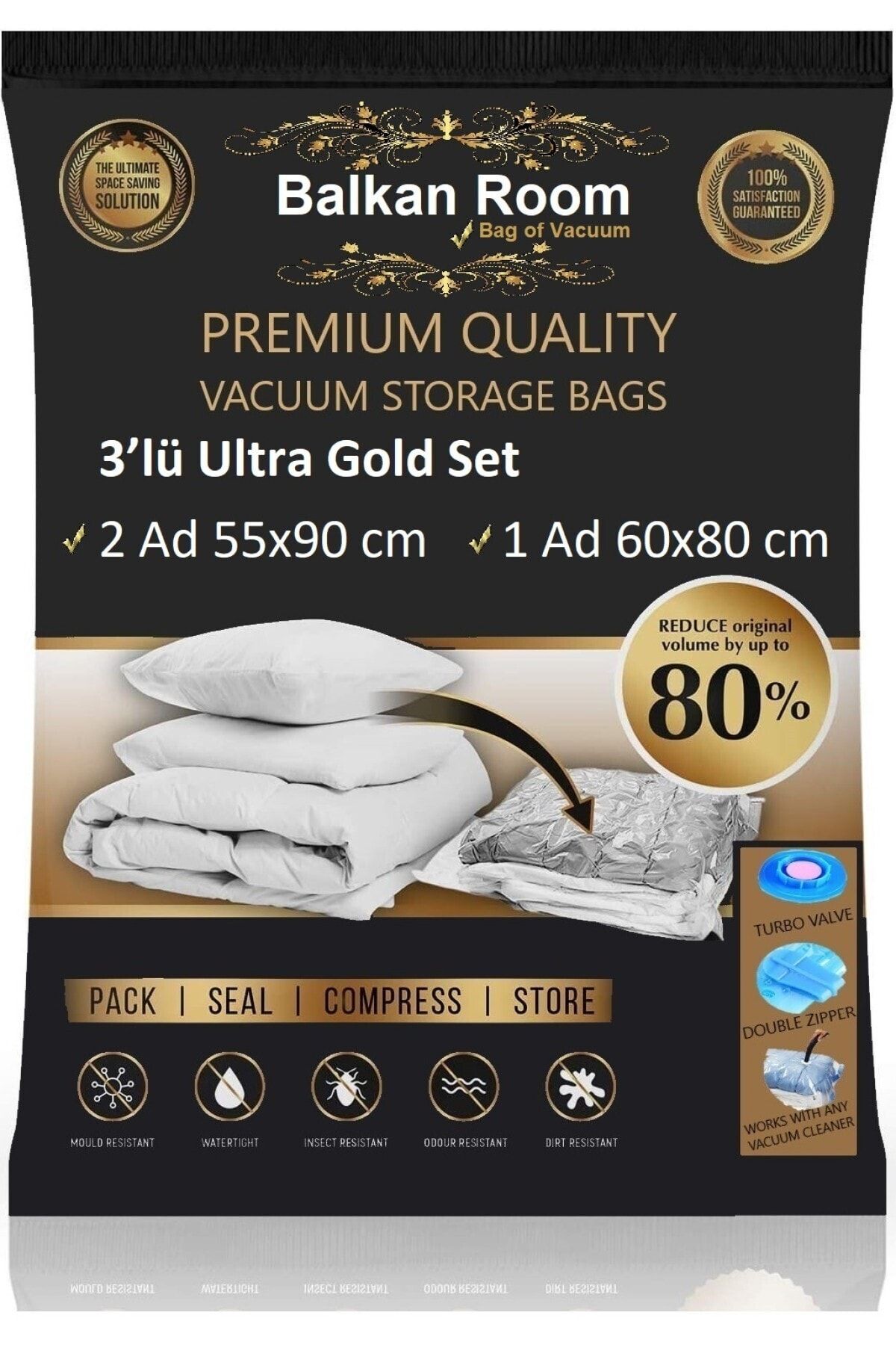 Balkan Room Vakum Hurcu 3’lü Ultra Gold Set Vakumlu Hurç Vakumlu Poşet