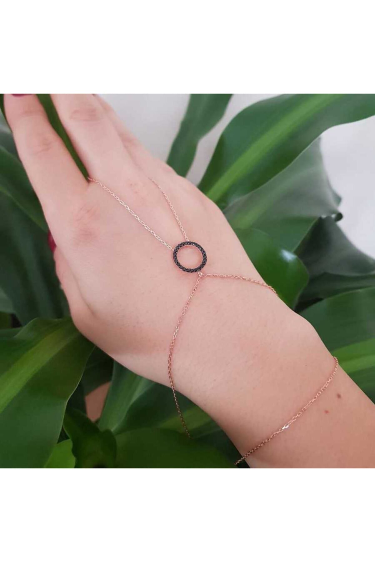 CNG Siyah Taşlı Halka Gümüş Şahmeran Bileklik