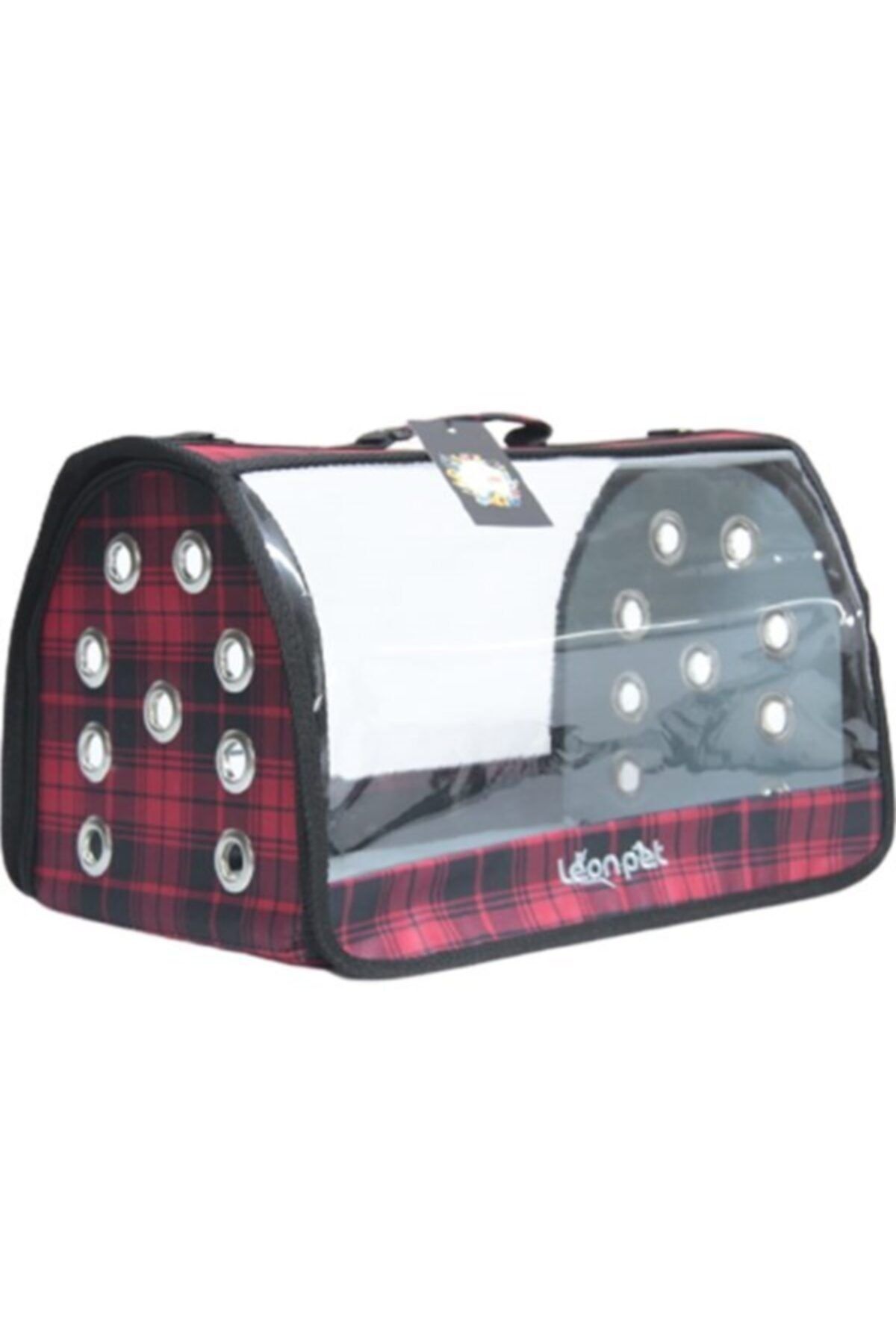 LeonPet Leon Pet Şeffaf Fly Bag Taşıma Çantası Ekose 46x26x26h Cm