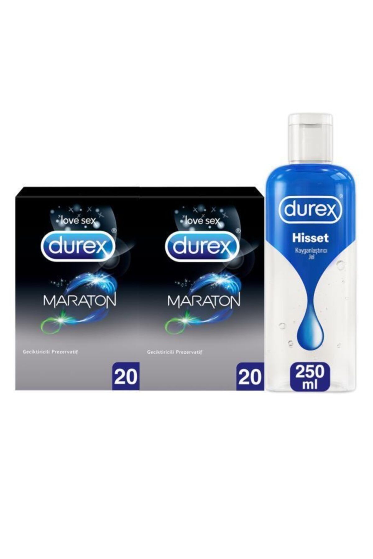 Durex Kayganlaştırıcı Jel Hisset, 250 Ml + Maraton 40' Lı Geciktiricili Prezervatif