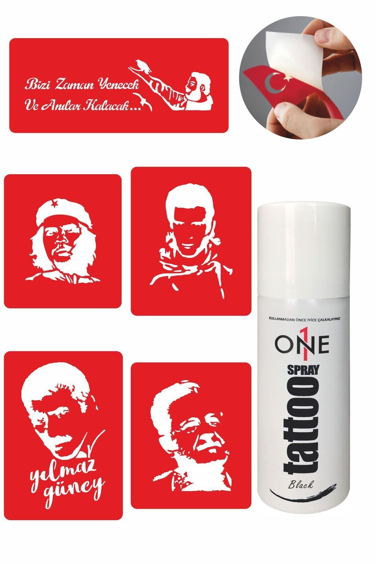 ONE SPRAY TATTOO Dövme Seti Siyah Sprey Ve 5 Desen 7713715