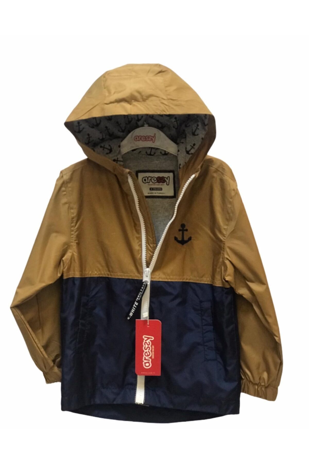 Aressy Erkek Lacivert Kahverengi Kapüşonlu Yağmurluk