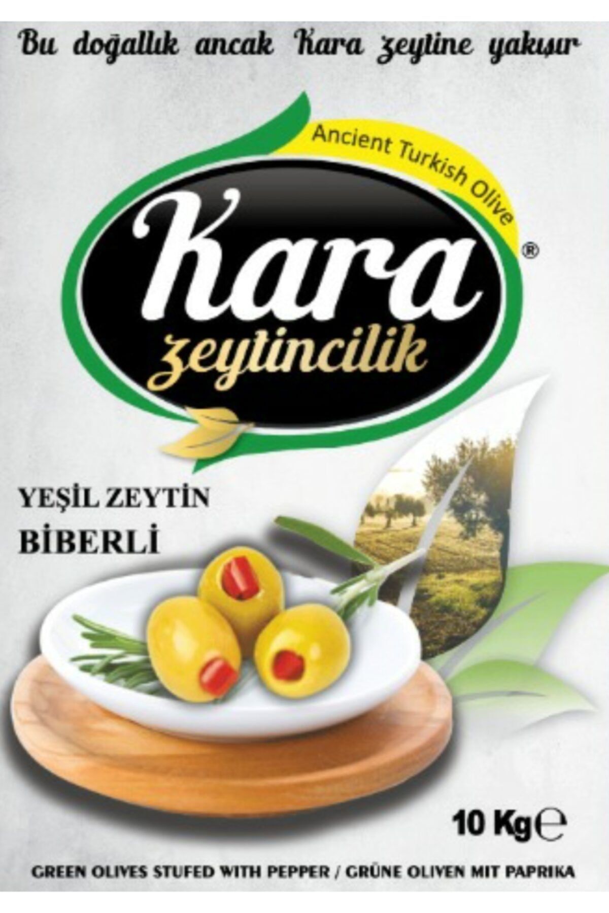 KARA ZEYTİNCİLİK 5xl 140-160 Boy Domat Biberli Zeytin 10kg Teneke