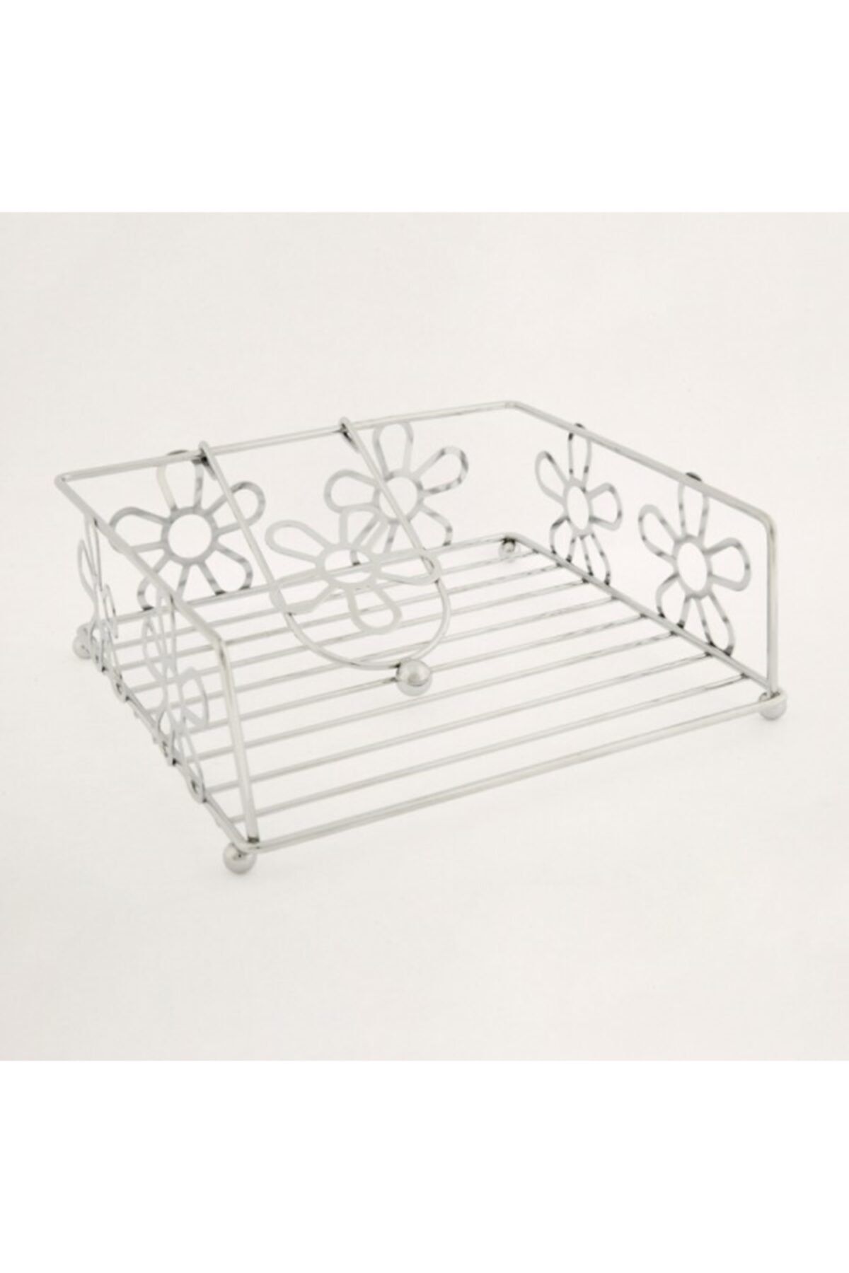 DenurHome Fame Kitchen Dekoratif Krom Kaplı Metal Çiçek Desenli Peçetelik