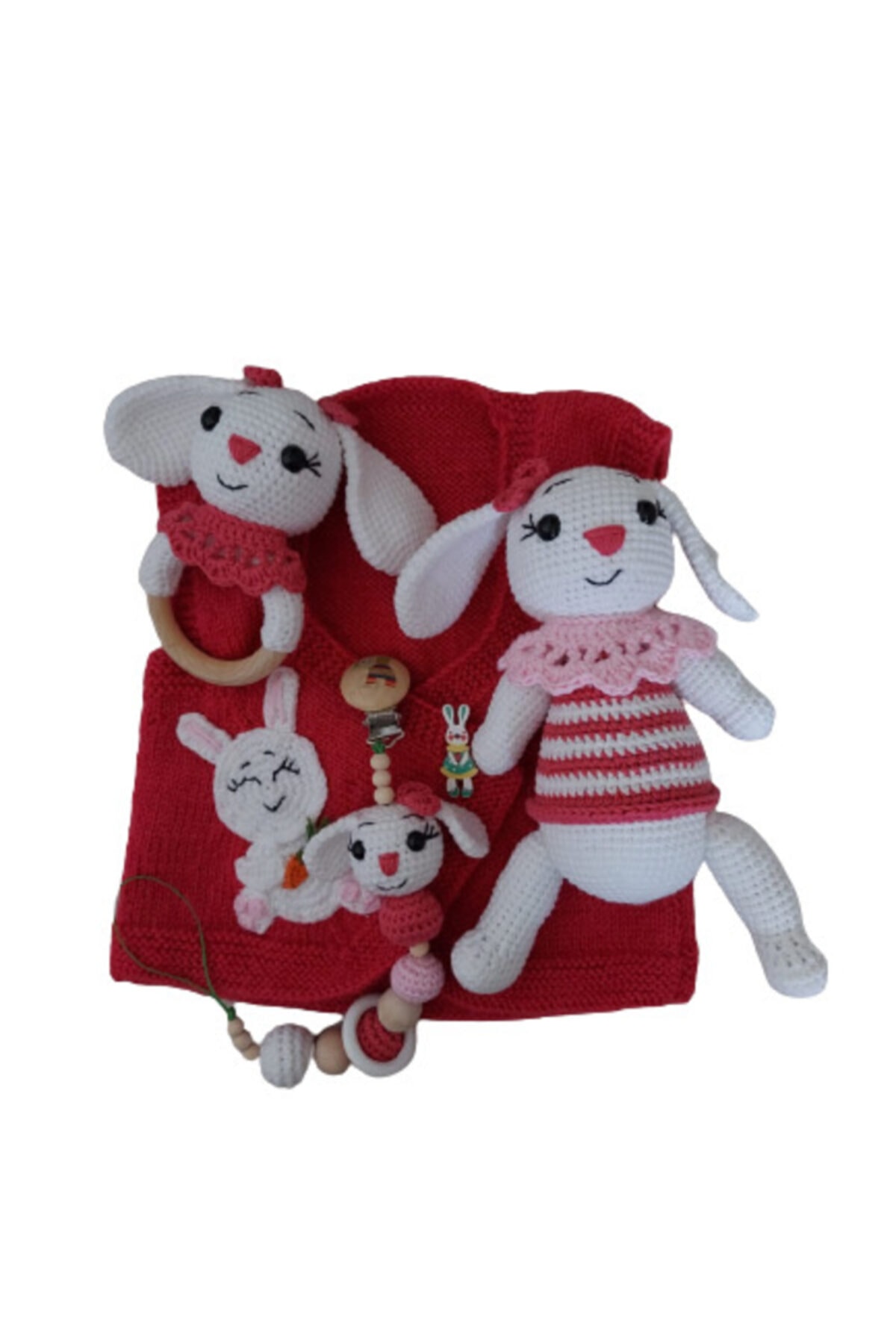 OYUNCAKPARK Yeni Doğan Sevimli Tavşan Seti -  4 Parça Amigurumi Organik Oyuncak