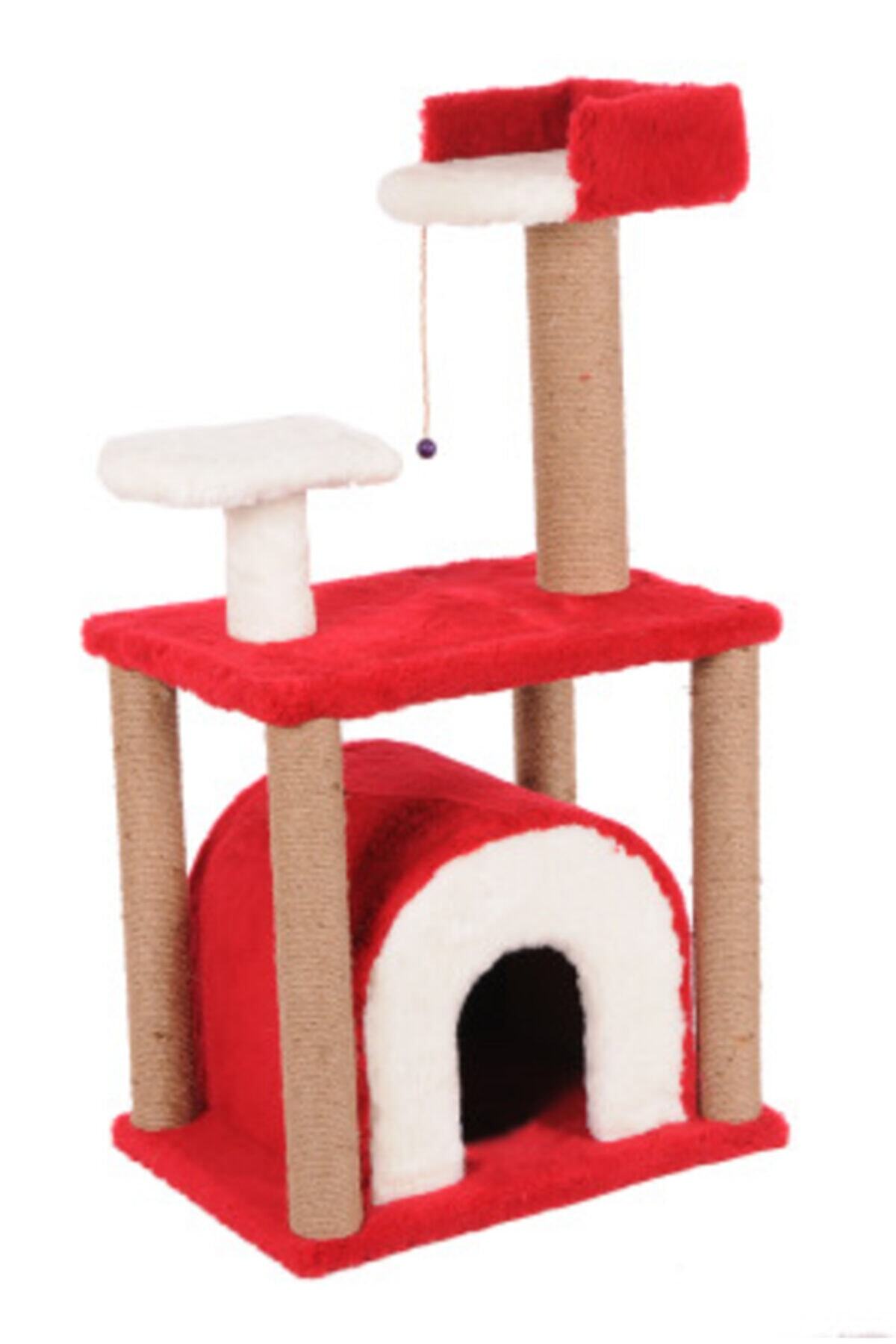 Petprety Pet Pretty S1 Yuvalı Ve Oturaklı Kedi Tırmalama 105x60x40 Cm Kırmızı
