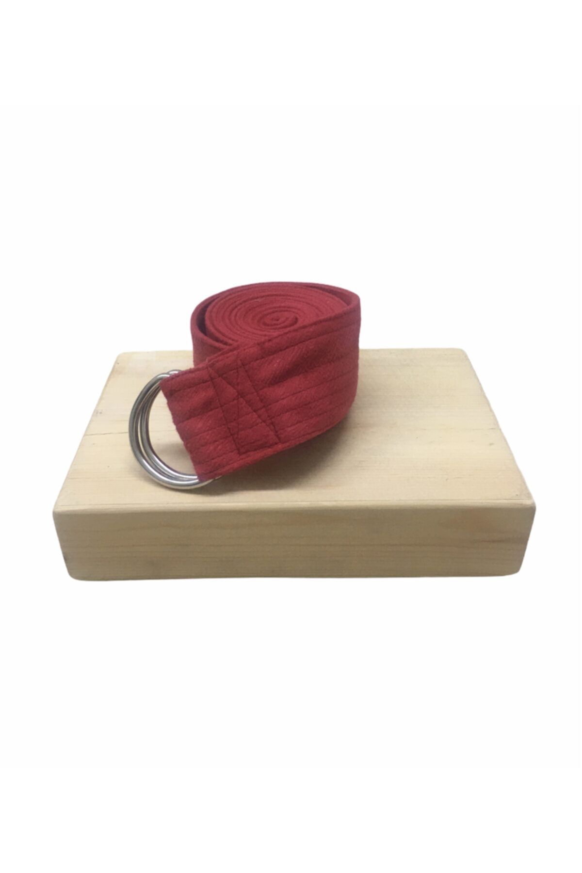 REMEGE Kırmızı Pamuklu Yoga Kemeri & Ahşap Yoga Blok - İkili Set
