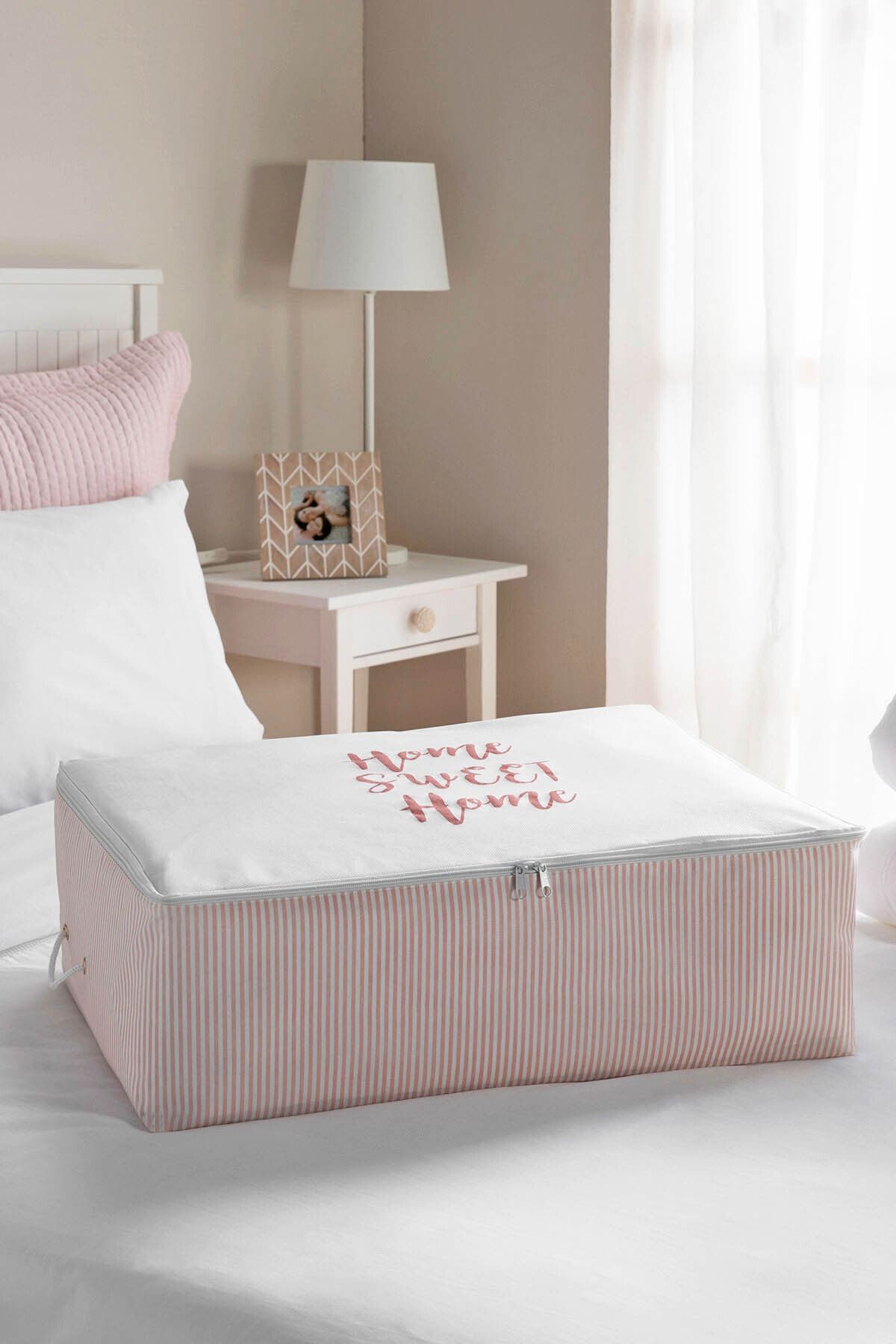 OCEAN HOME Büyük Boy Pembe Çizgili Baza Altı Hurç // 62x46x22