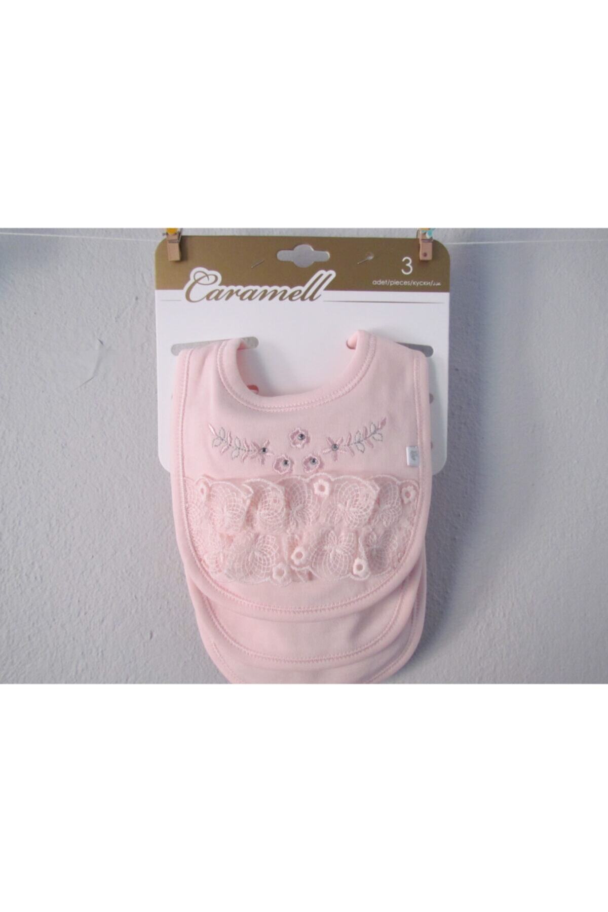 runbaby Caramell %100 Pamuk Pembe Dantel Işlemeli Çıtçıtlı 3'lü Bebek Önlük