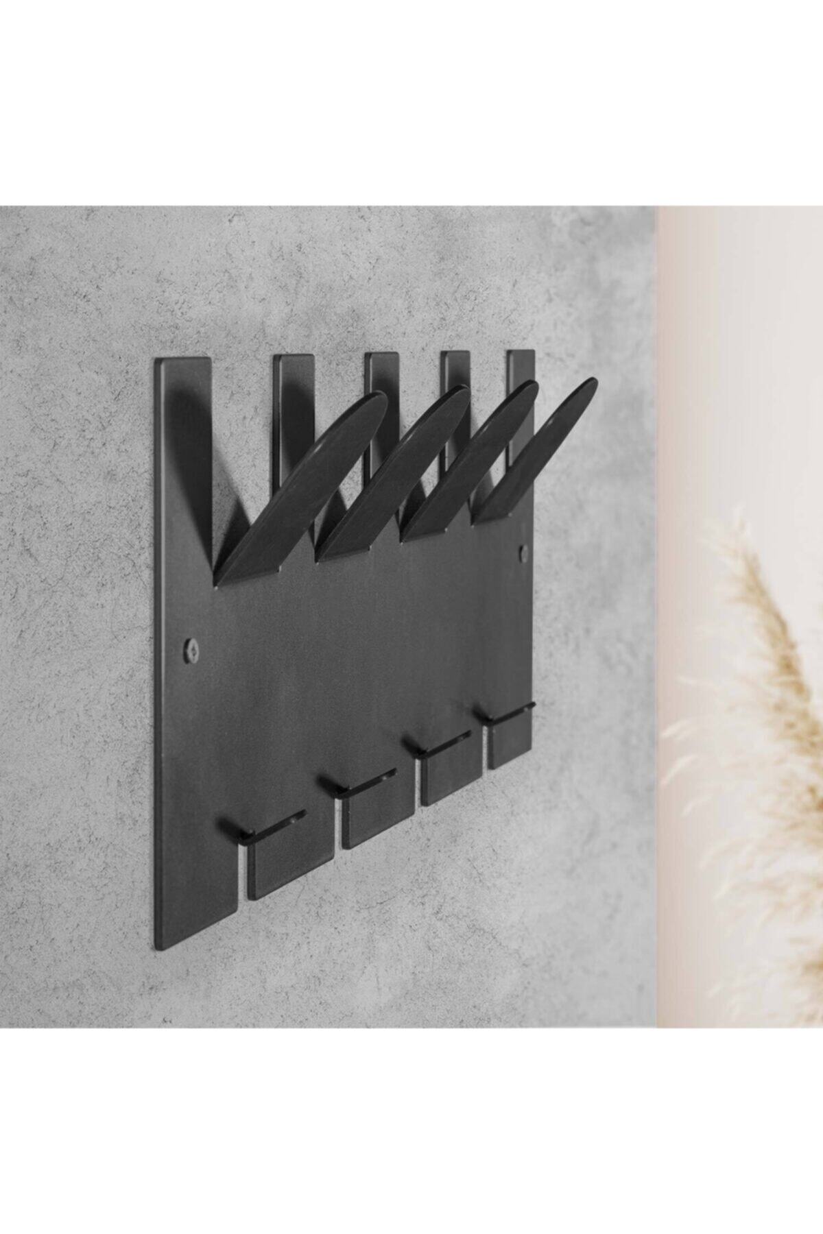 tino furniture Siyah Metal 2 Kademeli Duvar Mutfak Banyo Havlu Askısı 40x15 Cm