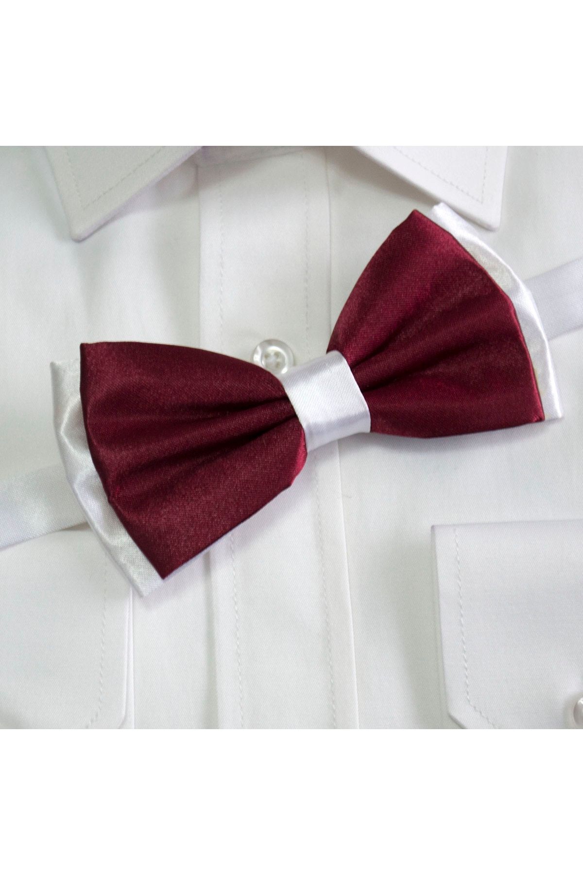 Gaffy Erkek Beyaz Bordo İki Renk Papyon