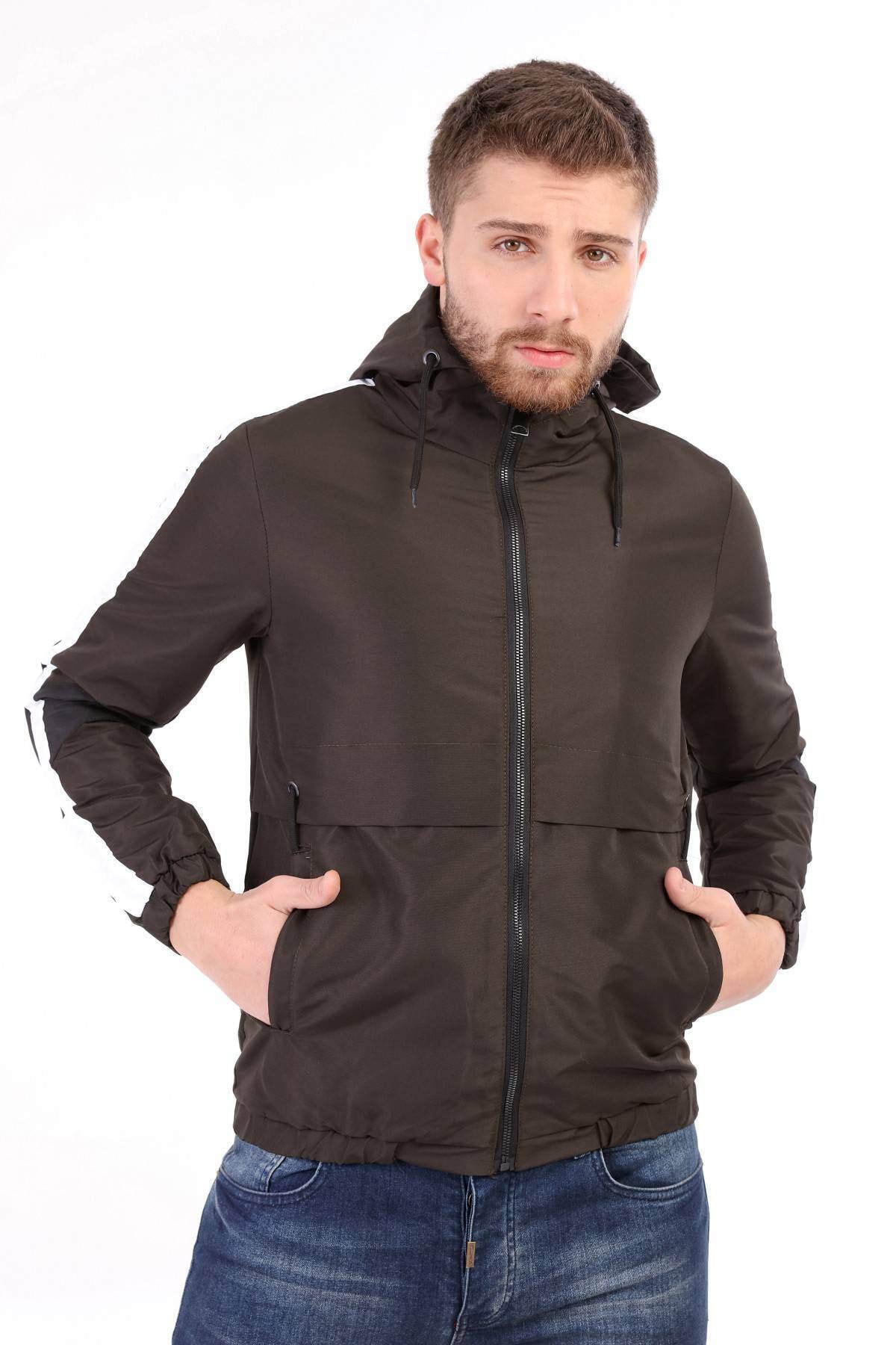 ALCADDE Erkek Su Ve Rüzgar Geçirmez Kapşonlu Yağmurluk Koyu Kahve