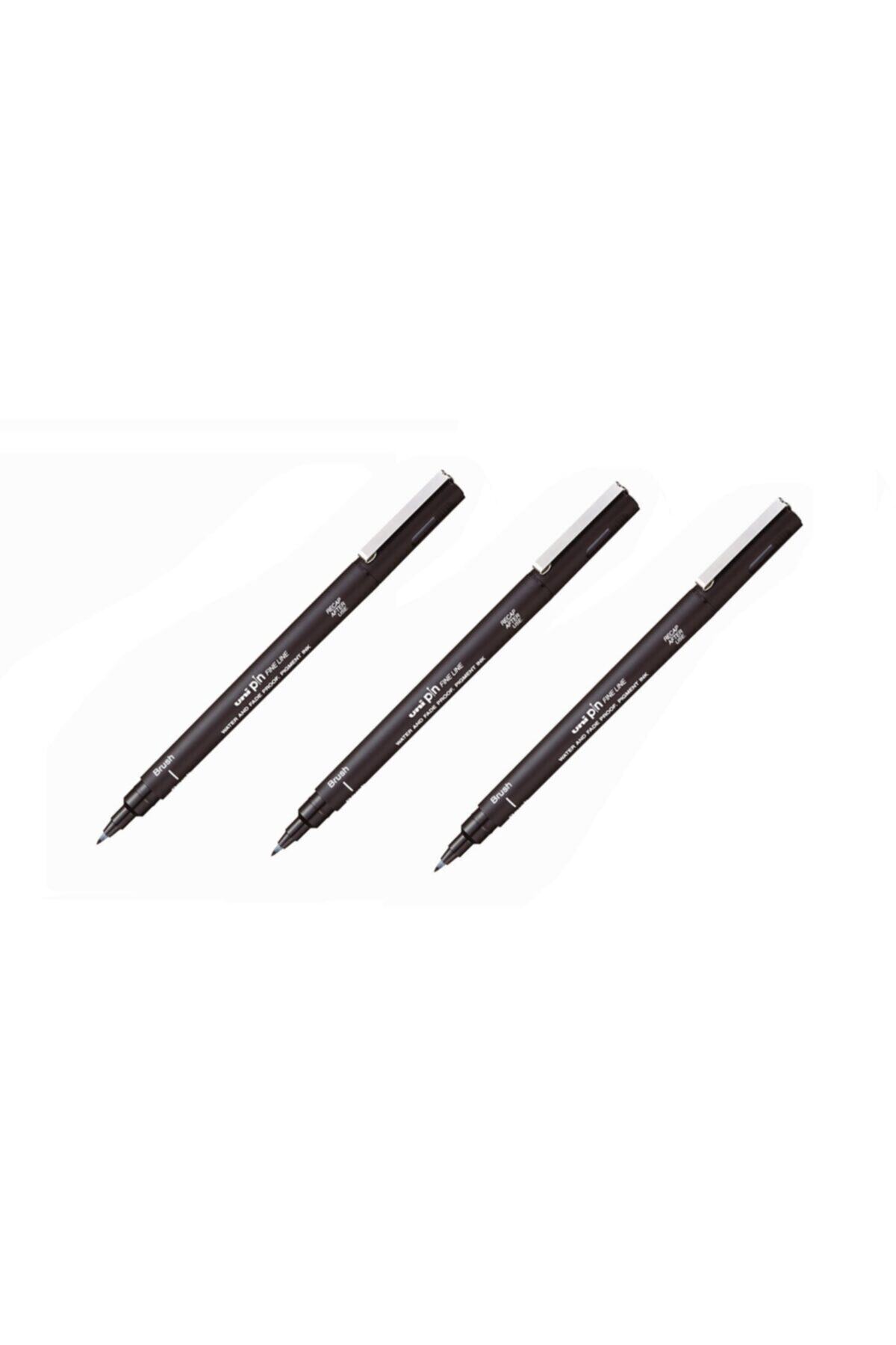 UNİBALL Uni Pin Brush Fırça Uçlu Kalem Br-200 Black 3 Adet