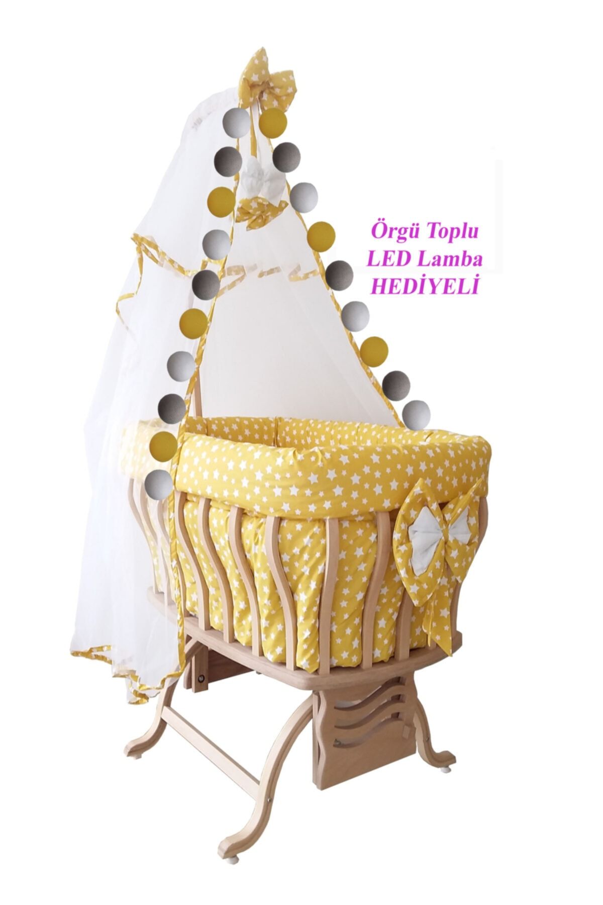 Bebetti Beşik 60x90 Sarı + Örgü Led Lambalı Top