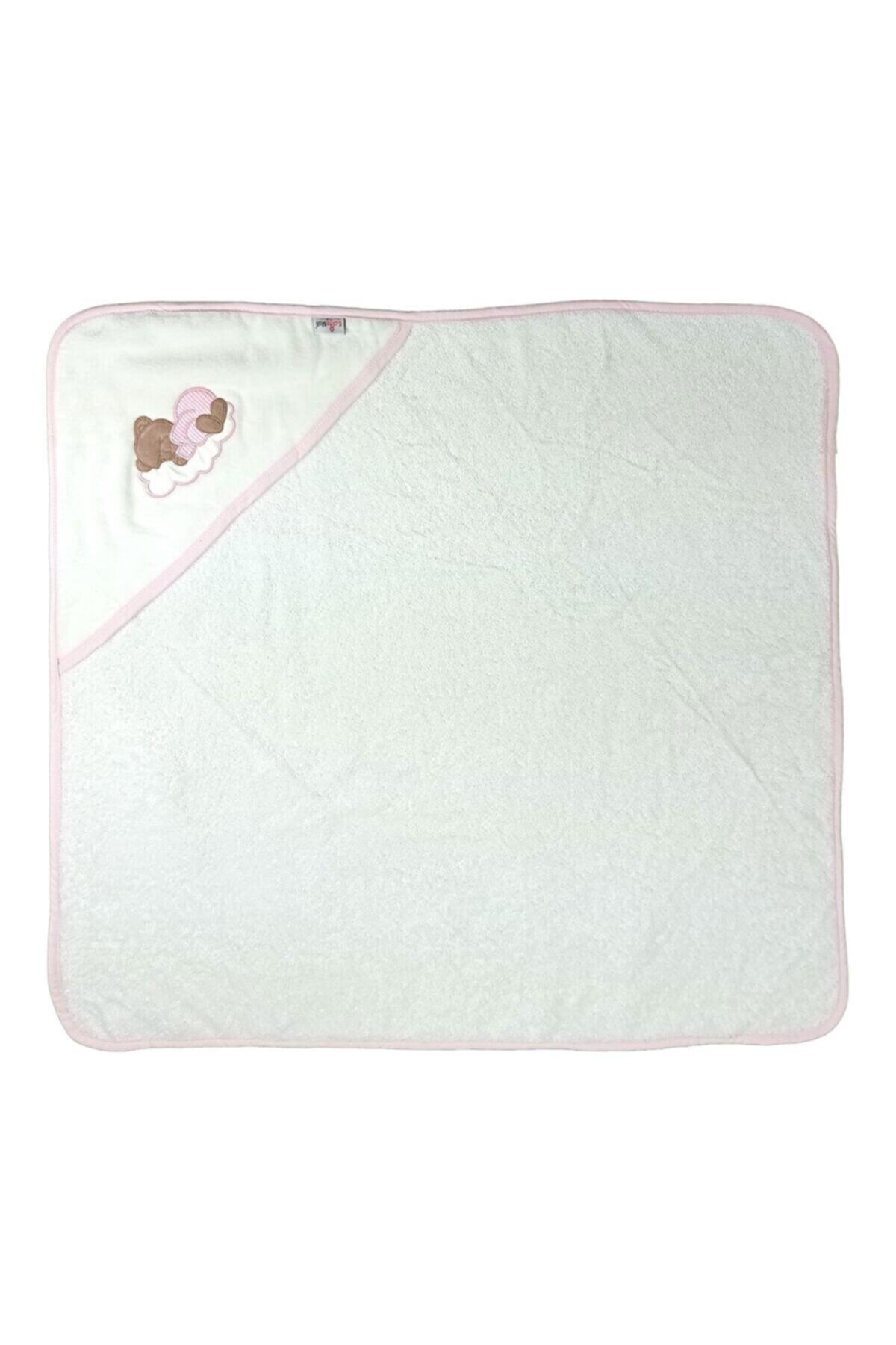 KaliteMall Baby Kundak Banyo Havlusu Uyuyan Ayıcık 75x75 cm Pembe