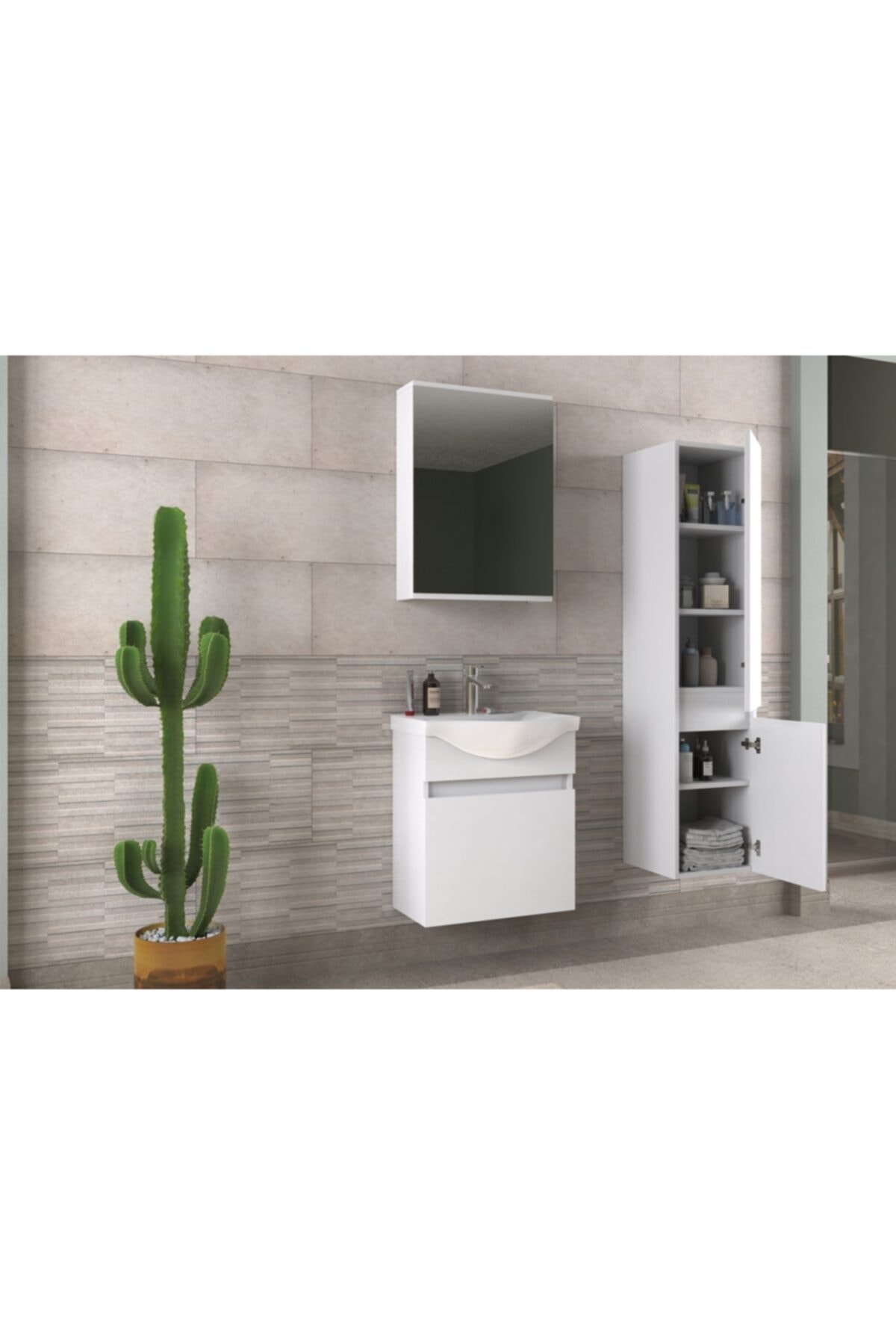 BIANI Edremit 55cm Beyaz Banyo Dolabı