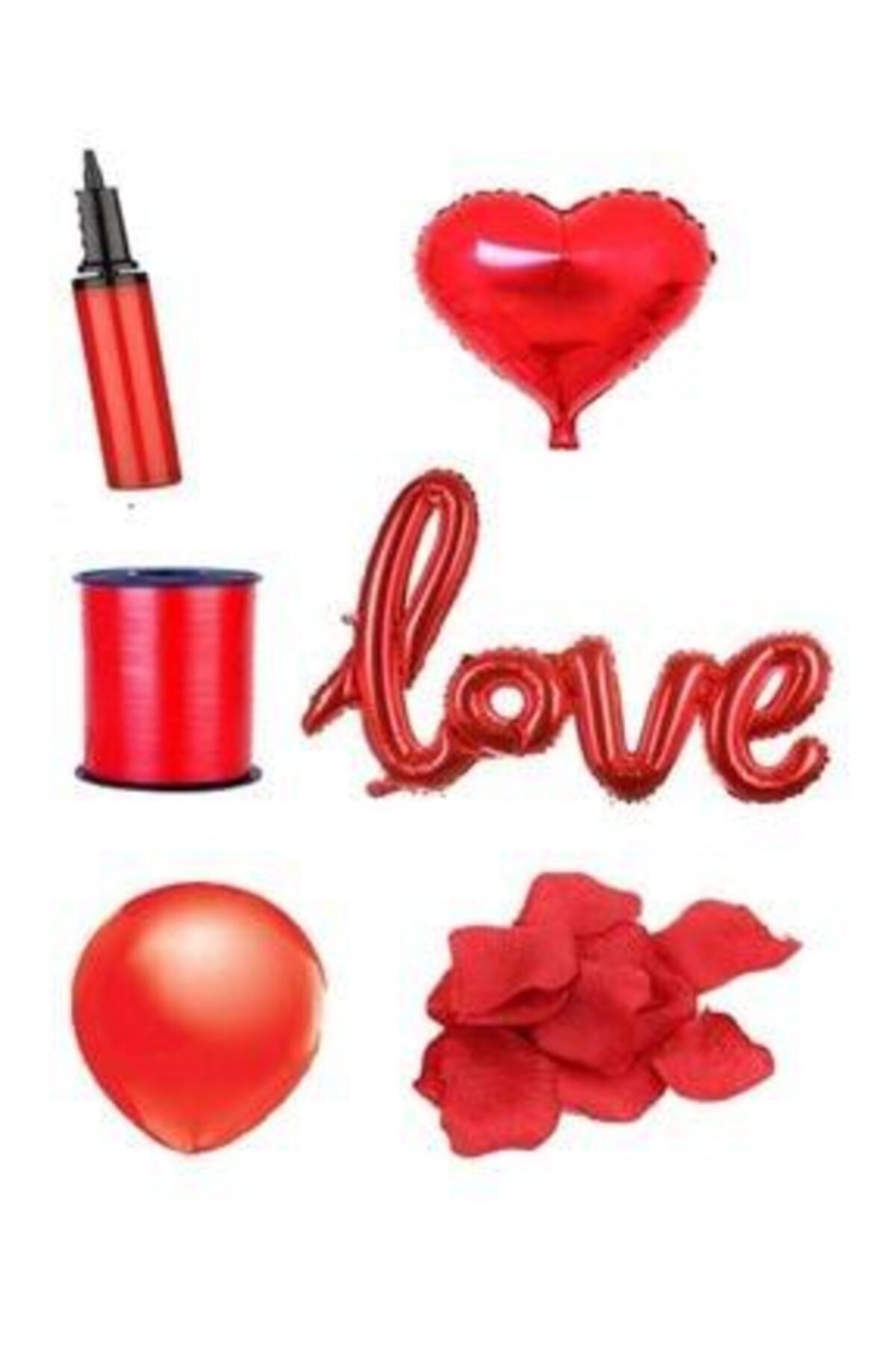 UĞUR AMBALAJ VE PARTİ MALZEMELERİ Sevgililer Günü Kırmızı Love Balon-pompa-rafya-144 Gül Yaprağı-1 Kalp Folyo Balon-30 Latex Balon