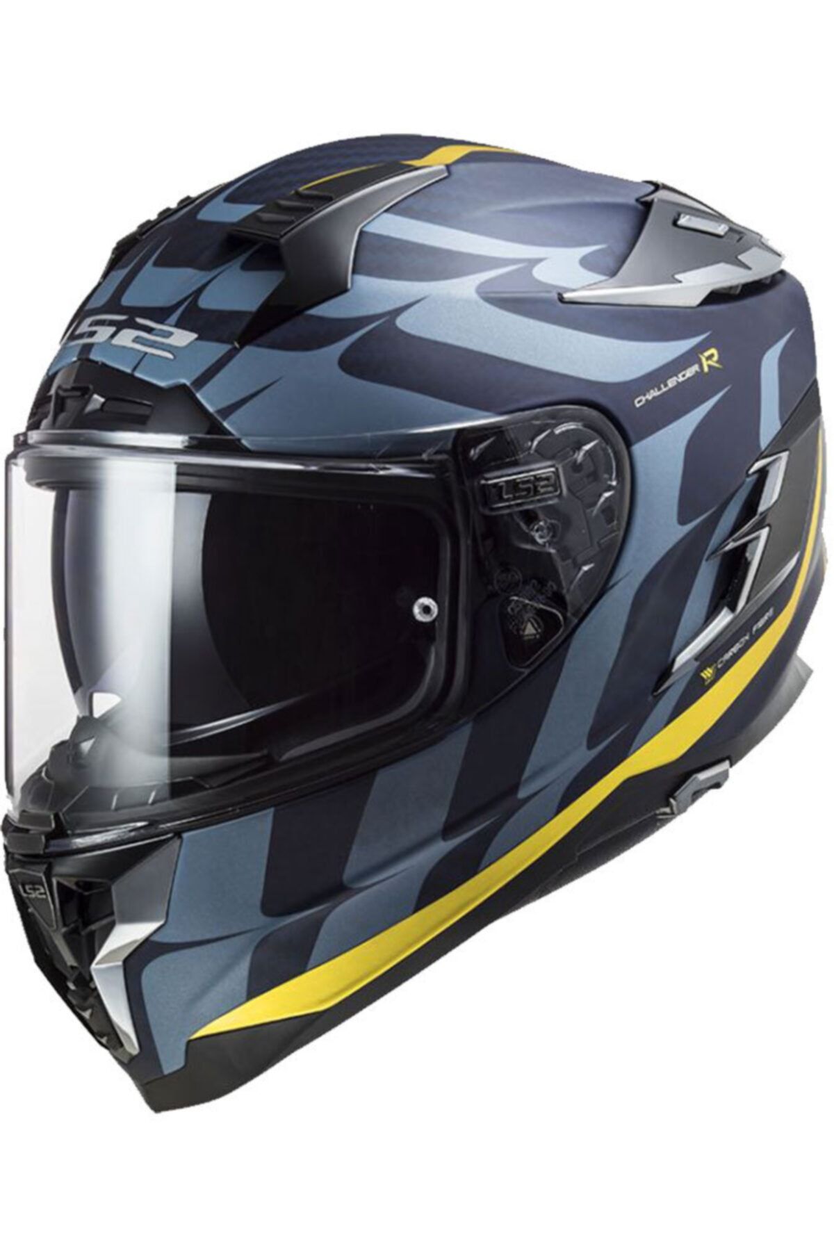 LS2 Challenger C Flames Siyah-karbon-sarı Kask