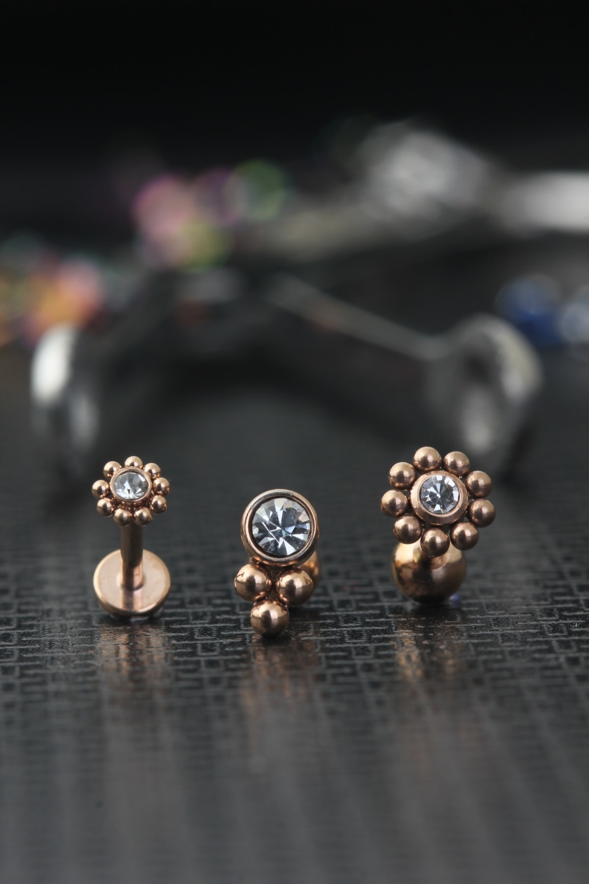 depozoom Cerrahi Çelik Zirkon Taşlı Kıkırdak Ve Tragus 3'lü Set 8 Mm Rose