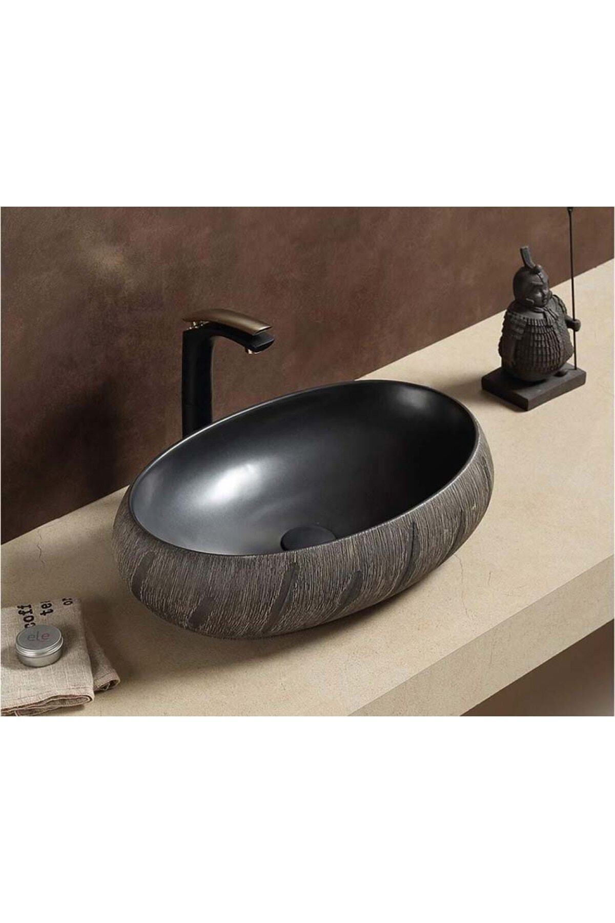 PUROSER Stone Black Tezgah Üstü Çanak Lavabo