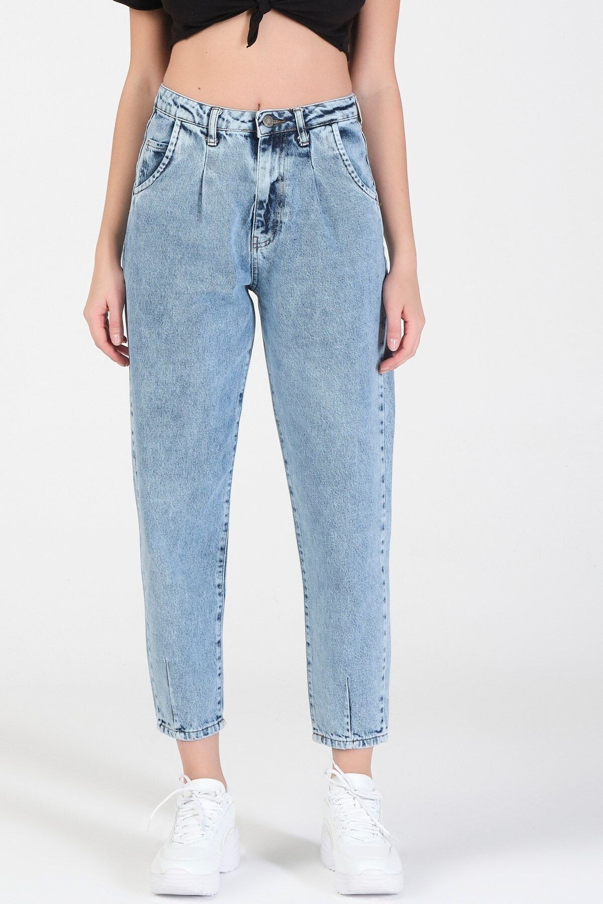 its basic Kadın Mavi Kot Rengi Yüksek Bel Balon Jeans