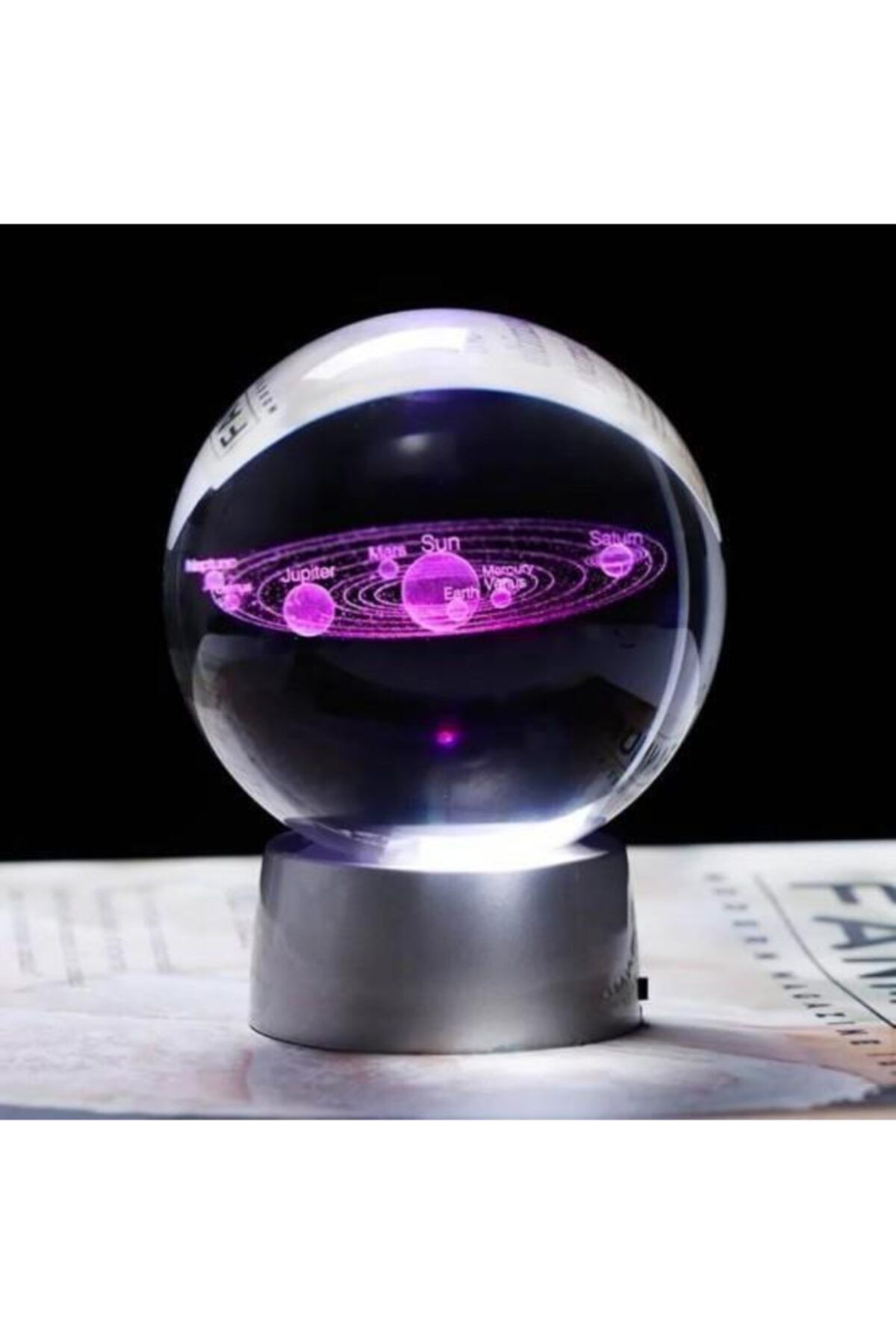 Hd Marketim Hdmarketim 3d Güneş Sistemi Modeli Kristal Küre Lazer Işıklı Tabanlı Hologram