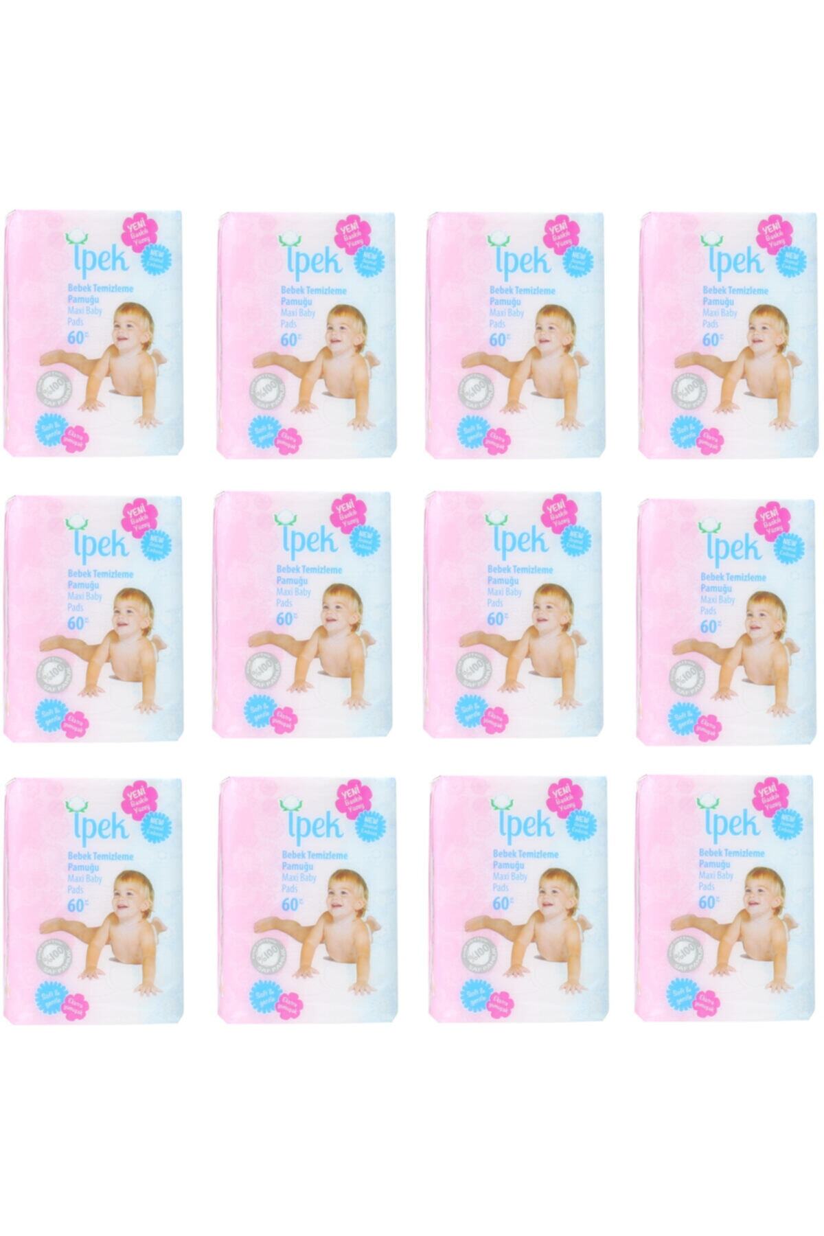 İpek Maxi 60 Adet Bebek Temizleme Pamuğu 12 Li Paket