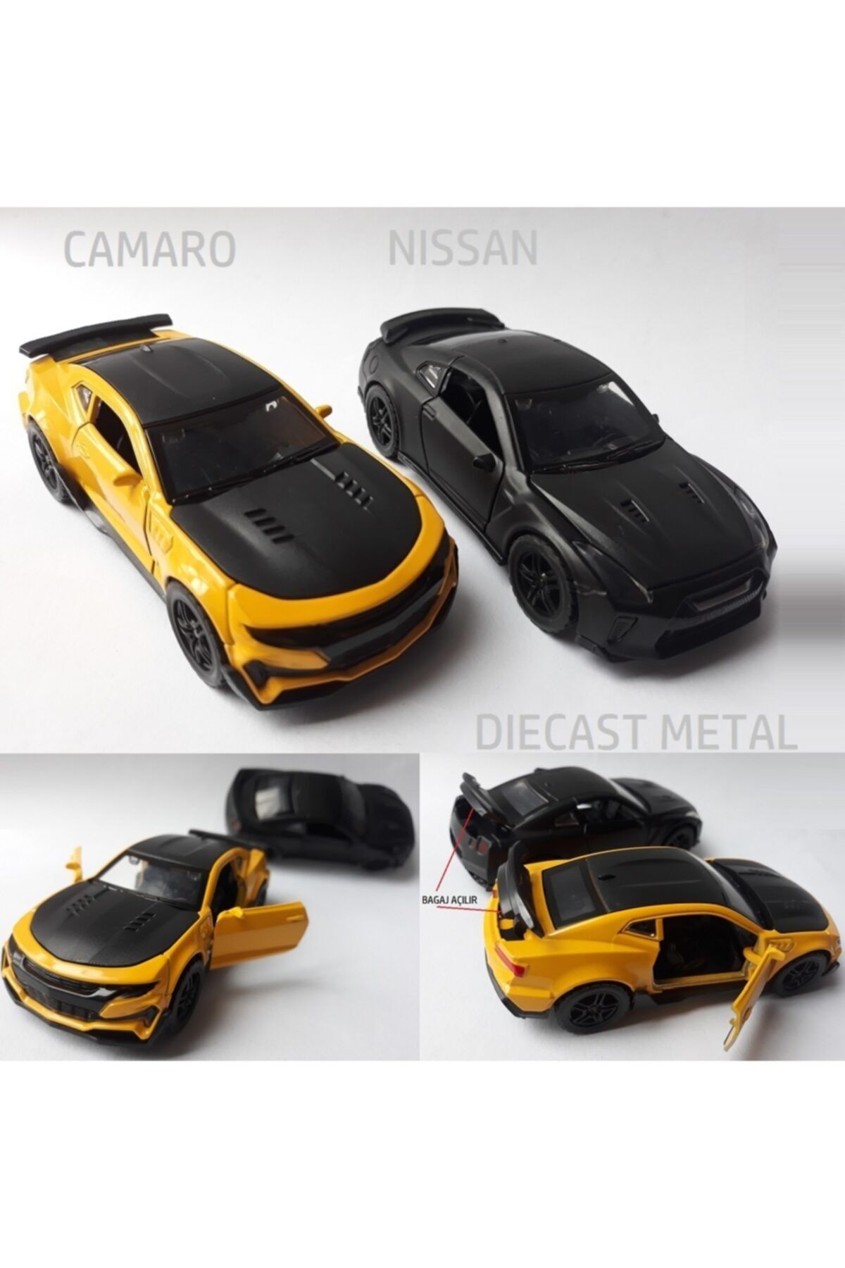 OYUNCAKSAHİLİ Nissan Ve Camaro Model 2 Adet Birden Diecast Metal Model Araba