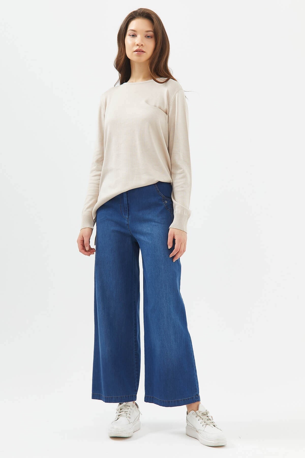 Nihan Denim Bol Paça Filato Cep Pantolon Indigo - D3295