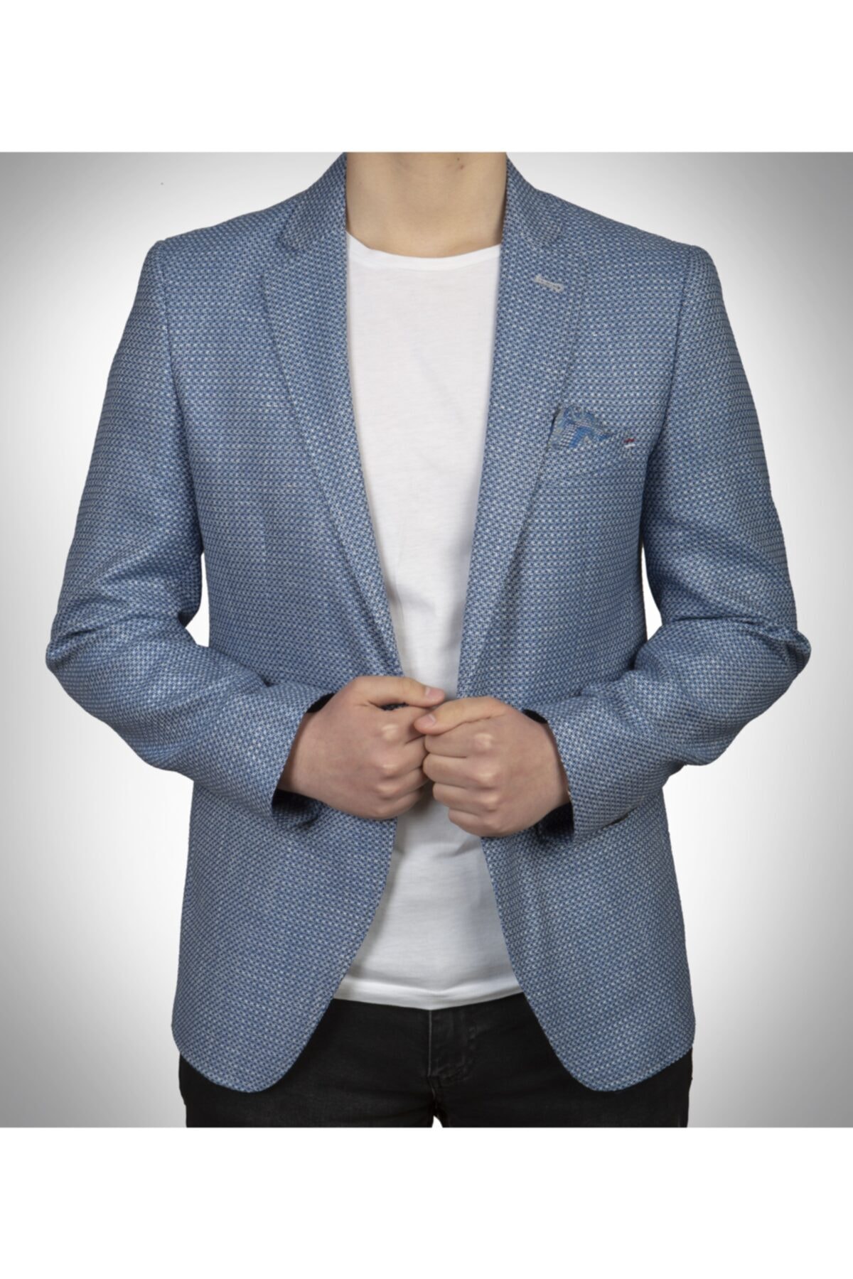 David Bowie Erkek İndigo Keten İtalyan Tek Ceket