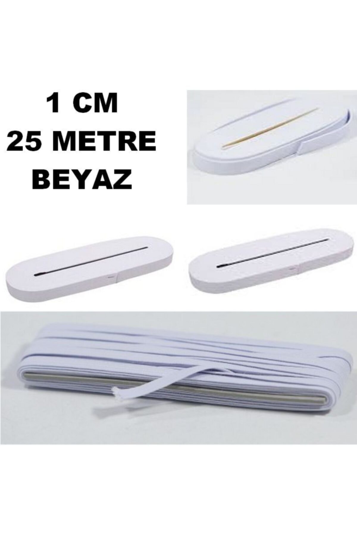 İplika Lastik Sert Yumuşak Çamaşır Don Etek Bel Paça Bebe Lastiği Yassı Yumuşak 1 Cm Beyaz 25 Metre